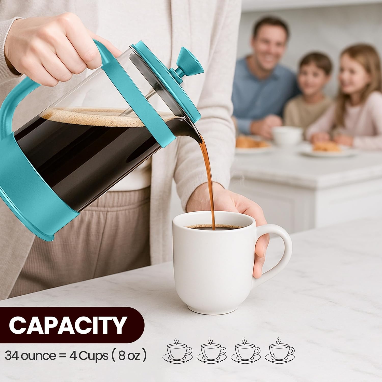 image:imageUtopia Kitchen French Press Espresso and Tea Maker with Triple Filters Stainless Steel Plunger and Heat Resistant Borosilicate Glass Aqua 34oz Pack of 1Aqua