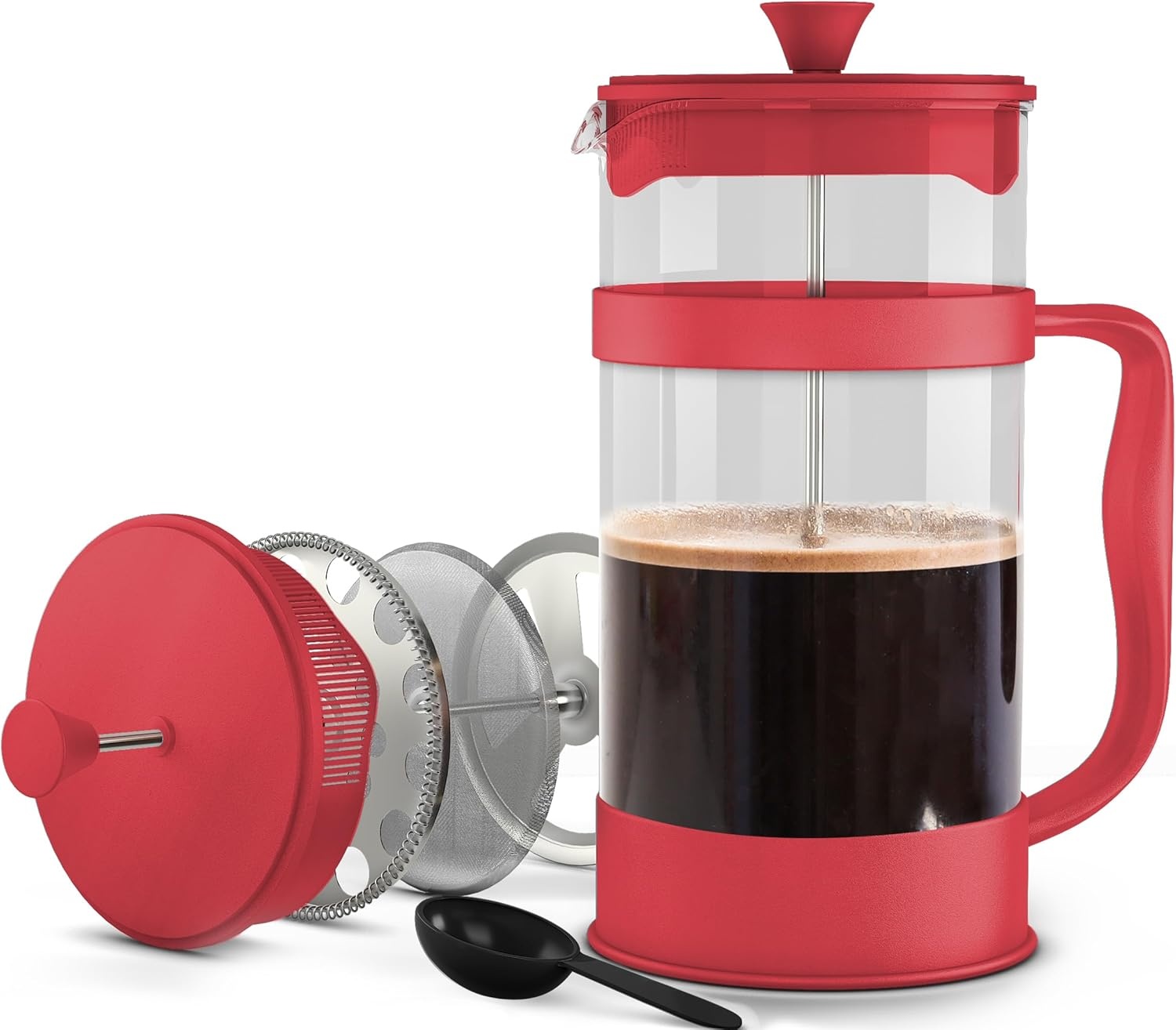 image:imageUtopia Kitchen French Press Espresso and Tea Maker with Triple Filters Stainless Steel Plunger and Heat Resistant Borosilicate Glass Aqua 34oz Pack of 1Red