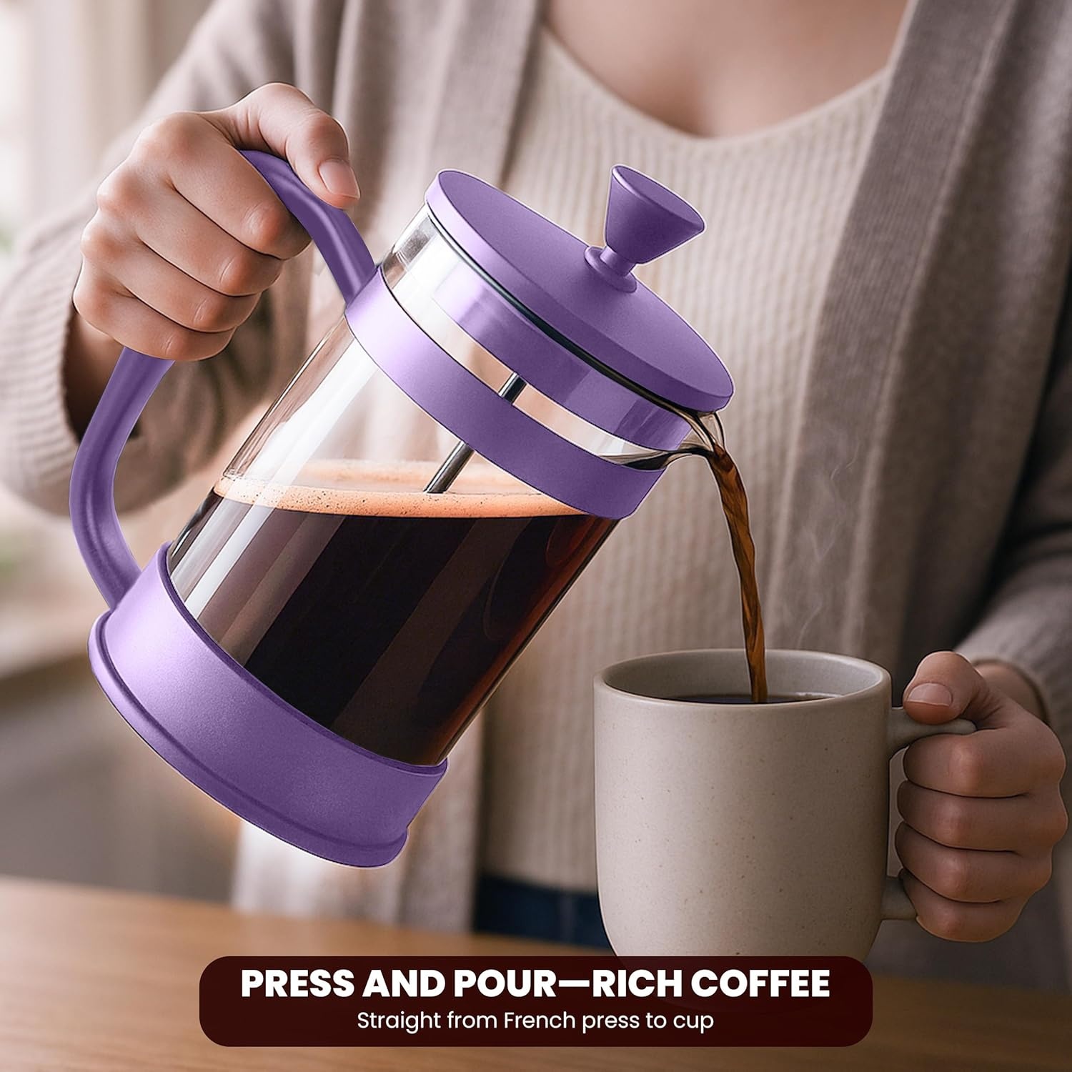 image:imageUtopia Kitchen French Press Espresso and Tea Maker with Triple Filters Stainless Steel Plunger and Heat Resistant Borosilicate Glass Aqua 34oz Pack of 1Plum