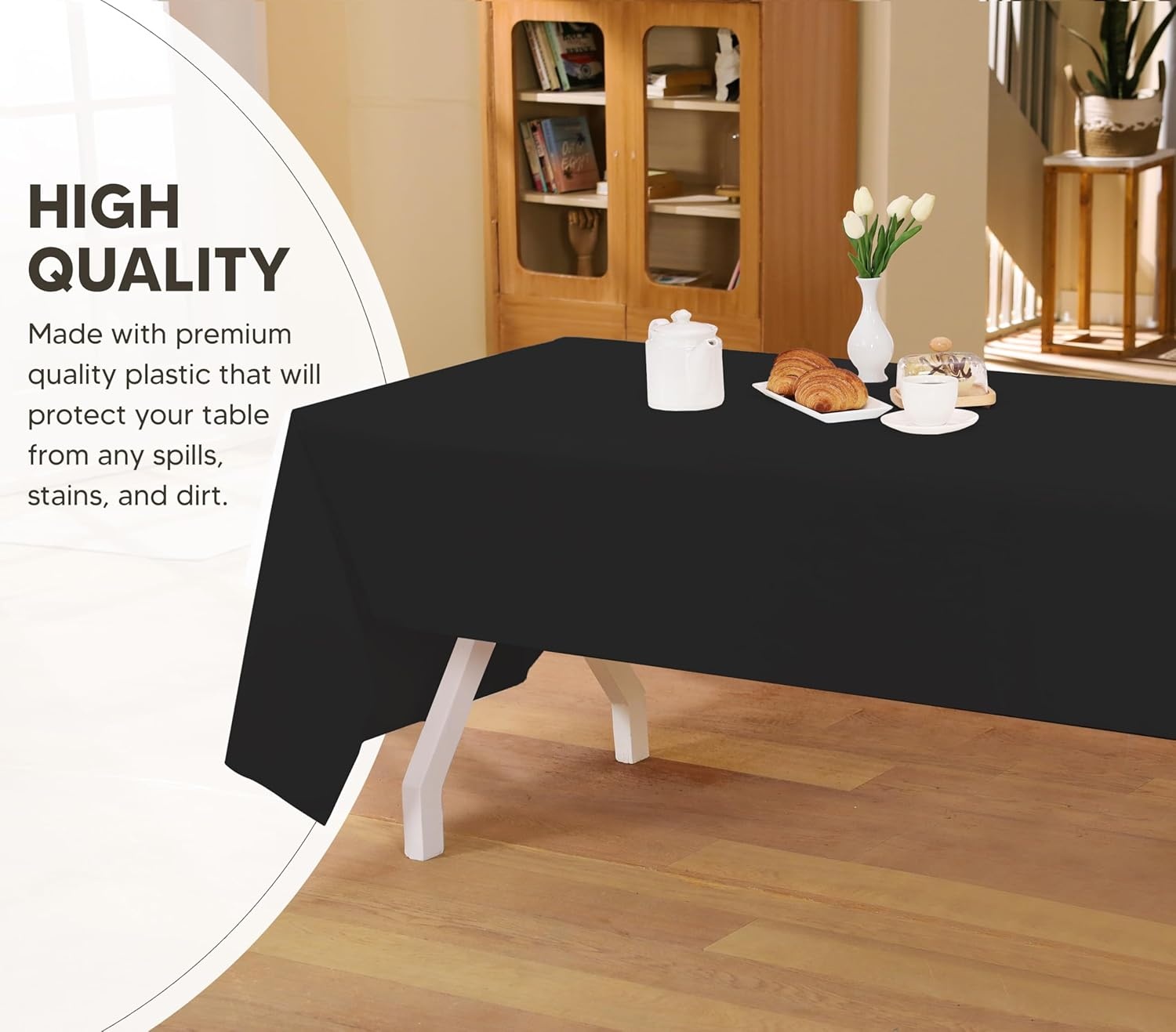image:imageUtopia Kitchen Plastic Table Cloth Disposable 12 Pack 54x108 Inch Birthday Rectangle Tablecloth Waterproof Stain Resistant Party Table CoverBlack