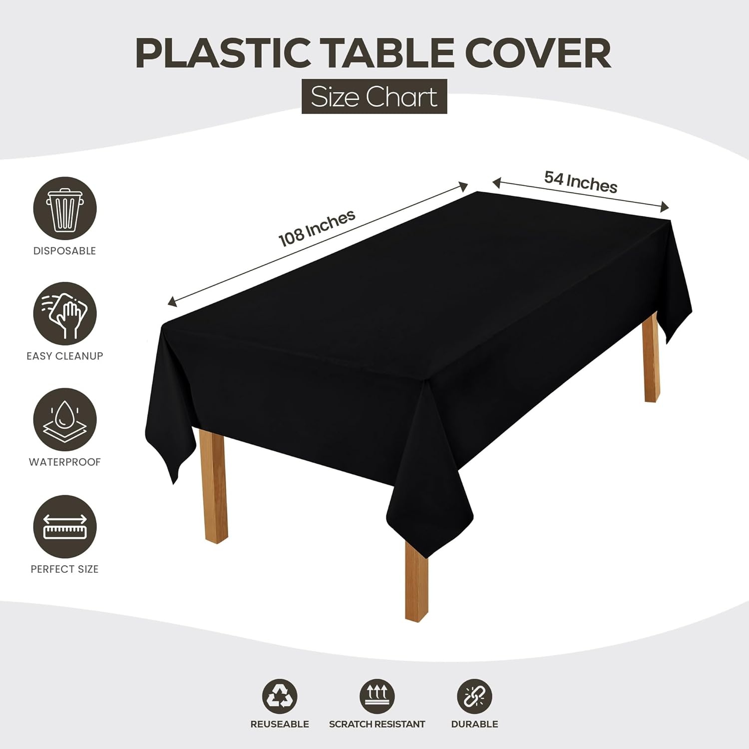 image:imageUtopia Kitchen Plastic Table Cloth Disposable 12 Pack 54x108 Inch Birthday Rectangle Tablecloth Waterproof Stain Resistant Party Table CoverBlack