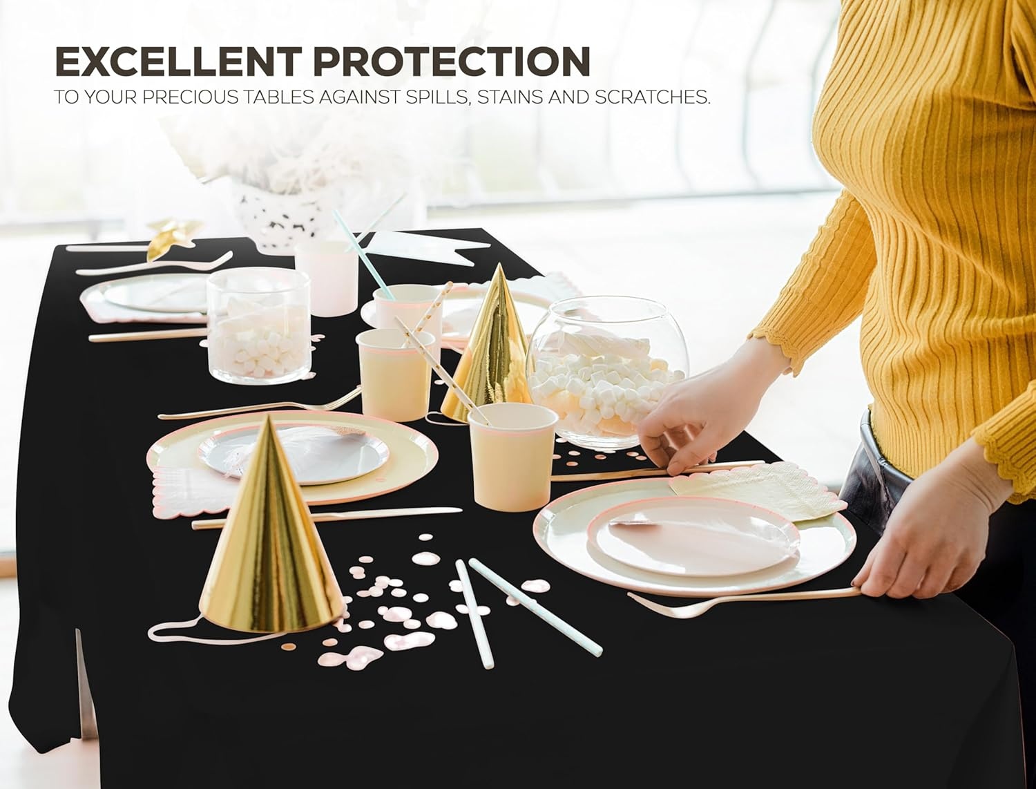 image:imageUtopia Kitchen Plastic Table Cloth Disposable 12 Pack 54x108 Inch Birthday Rectangle Tablecloth Waterproof Stain Resistant Party Table CoverBlack