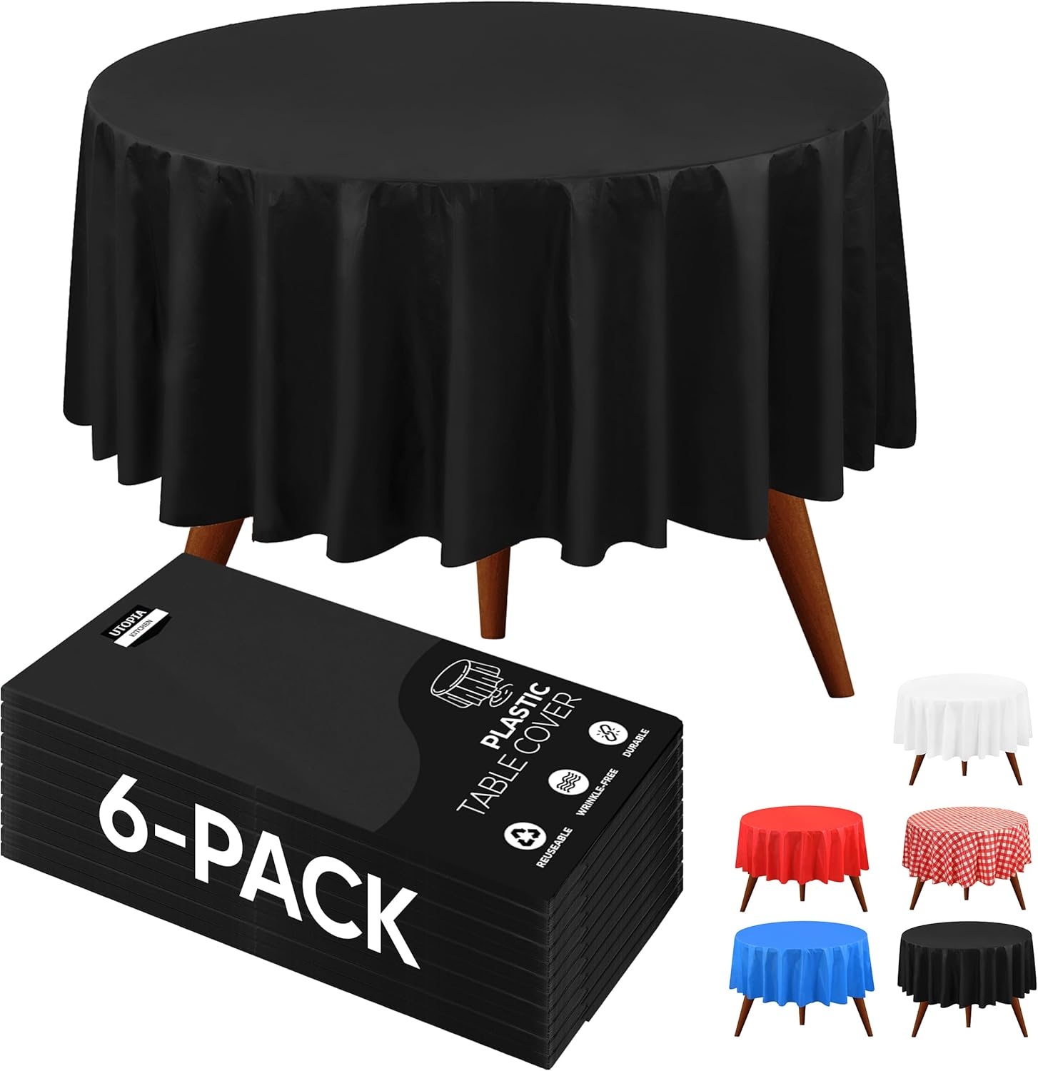 image:imageUtopia Kitchen Plastic Table Cloth Disposable 12 Pack 54x108 Inch Birthday Rectangle Tablecloth Waterproof Stain Resistant Party Table CoverBlack