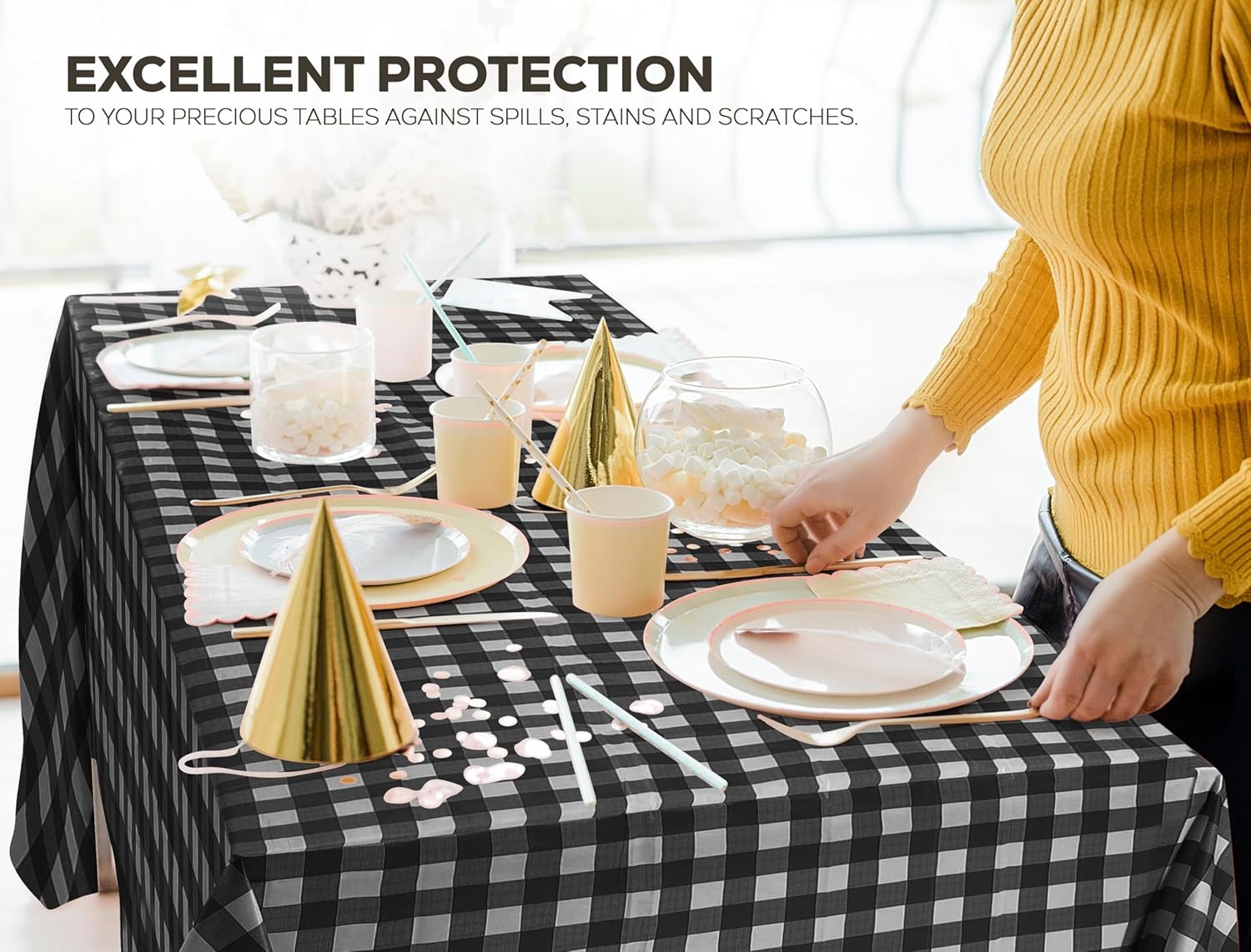 image:imageUtopia Kitchen Plastic Table Cloth Disposable 12 Pack 54x108 Inch Birthday Rectangle Tablecloth Waterproof Stain Resistant Party Table CoverBlack Check