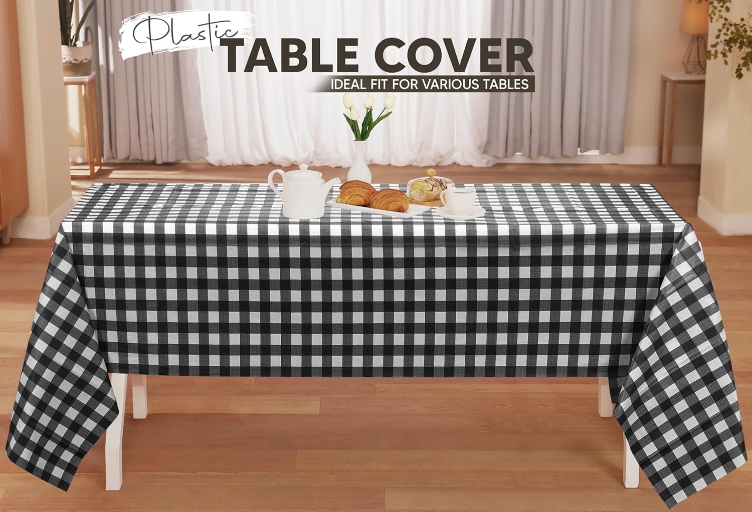 image:imageUtopia Kitchen Plastic Table Cloth Disposable 12 Pack 54x108 Inch Birthday Rectangle Tablecloth Waterproof Stain Resistant Party Table CoverBlack Check