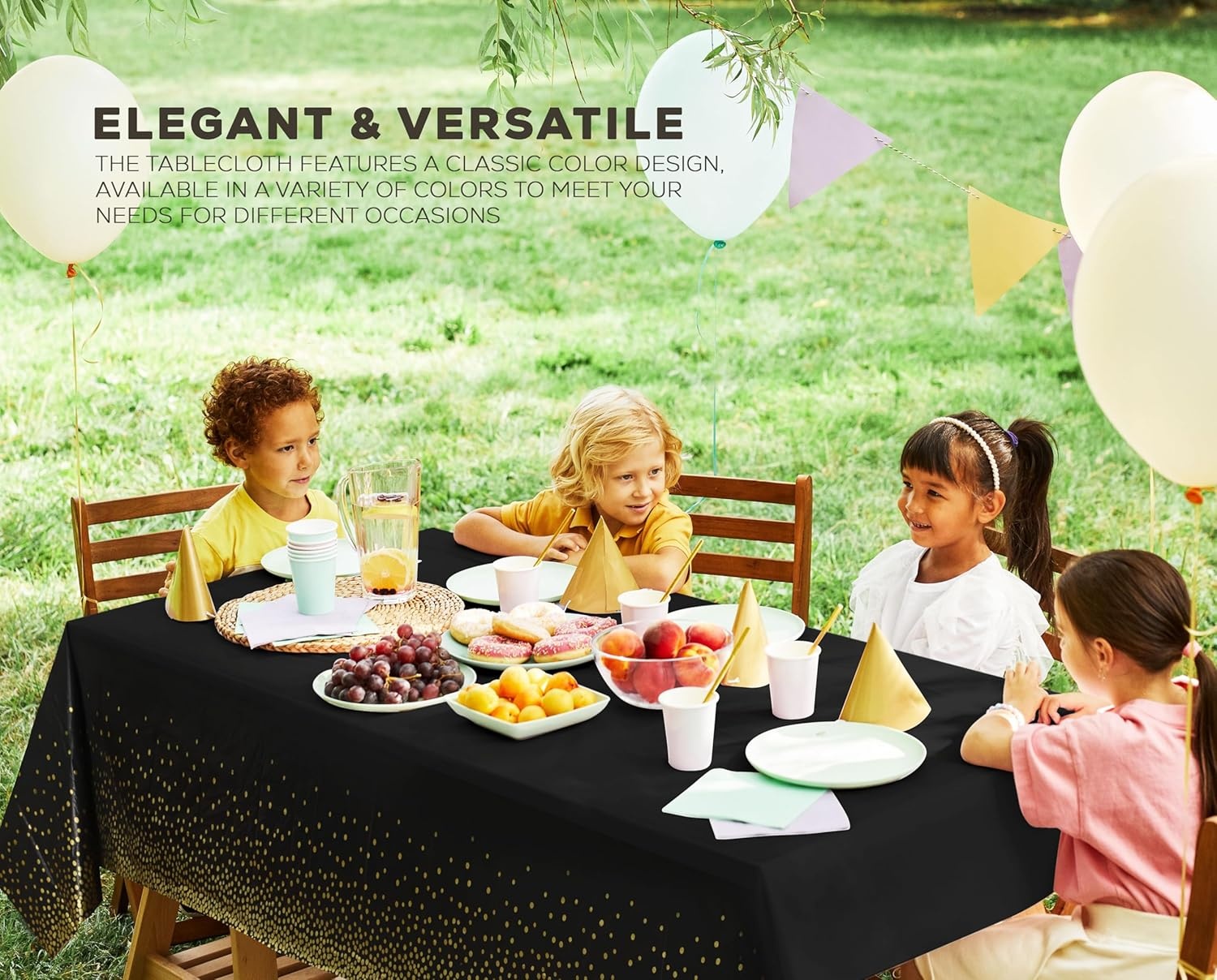 image:imageUtopia Kitchen Plastic Table Cloth Disposable 12 Pack 54x108 Inch Birthday Rectangle Tablecloth Waterproof Stain Resistant Party Table CoverBlack Gold Dots