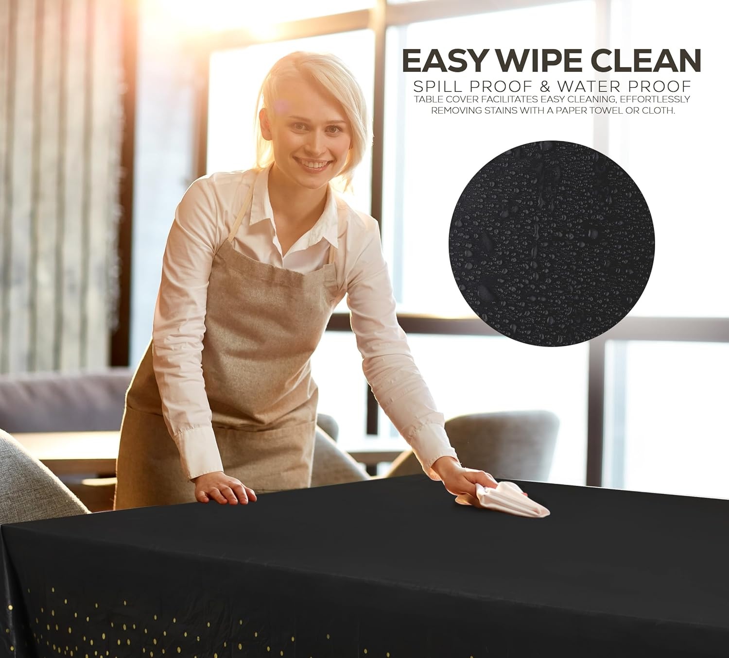 image:imageUtopia Kitchen Plastic Table Cloth Disposable 12 Pack 54x108 Inch Birthday Rectangle Tablecloth Waterproof Stain Resistant Party Table CoverBlack Gold Dots