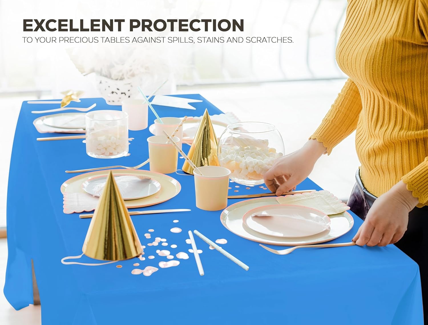 image:imageUtopia Kitchen Plastic Table Cloth Disposable 12 Pack 54x108 Inch Birthday Rectangle Tablecloth Waterproof Stain Resistant Party Table CoverBlue