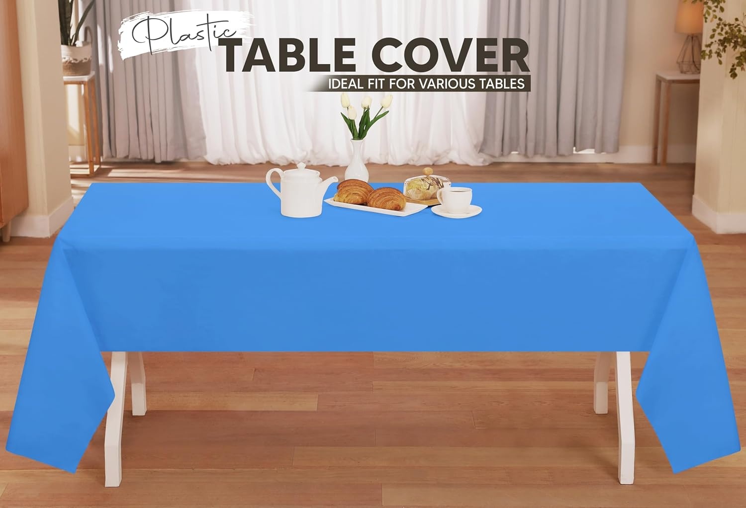 image:imageUtopia Kitchen Plastic Table Cloth Disposable 12 Pack 54x108 Inch Birthday Rectangle Tablecloth Waterproof Stain Resistant Party Table CoverBlue