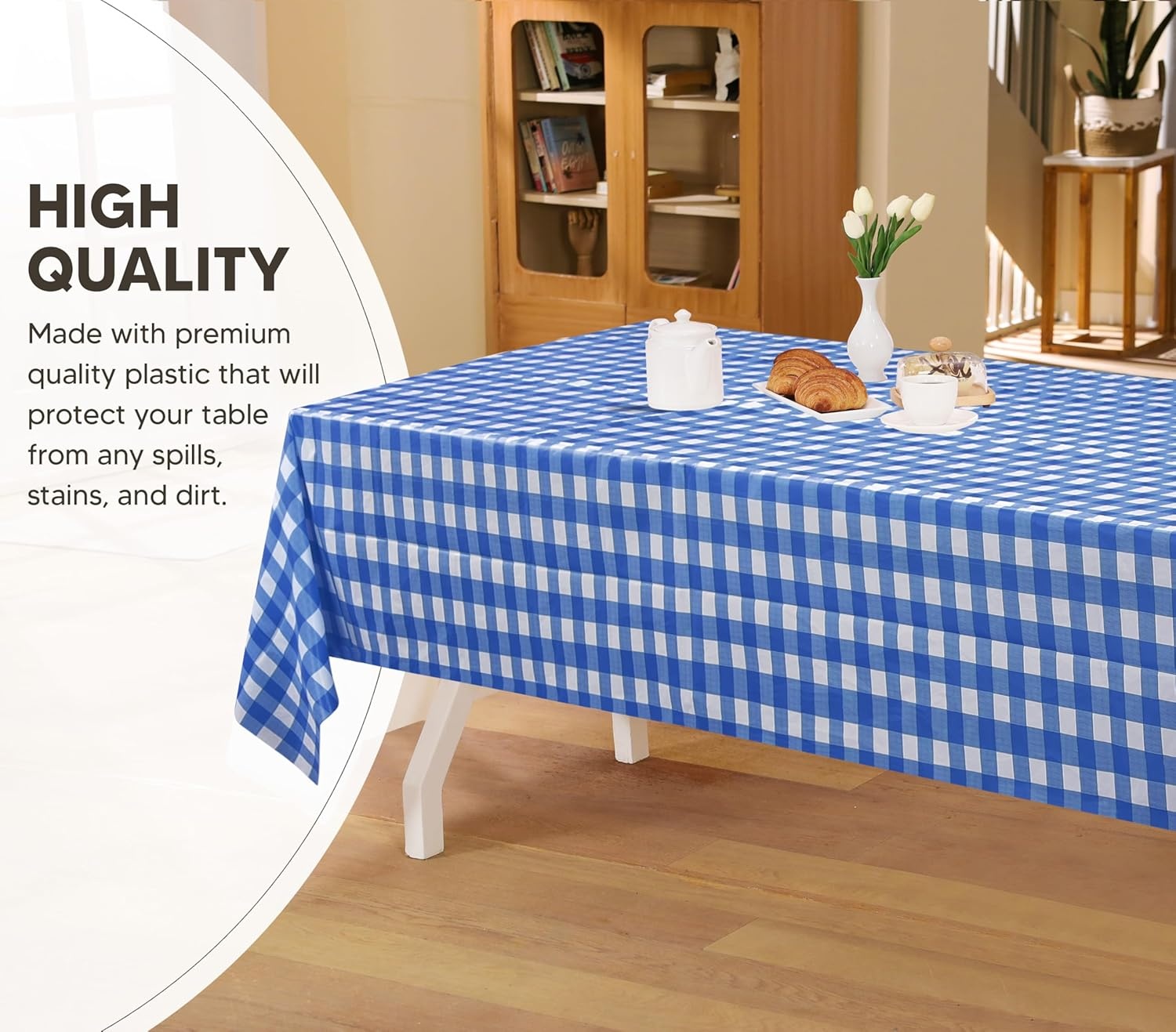 image:imageUtopia Kitchen Plastic Table Cloth Disposable 12 Pack 54x108 Inch Birthday Rectangle Tablecloth Waterproof Stain Resistant Party Table CoverBlue Check