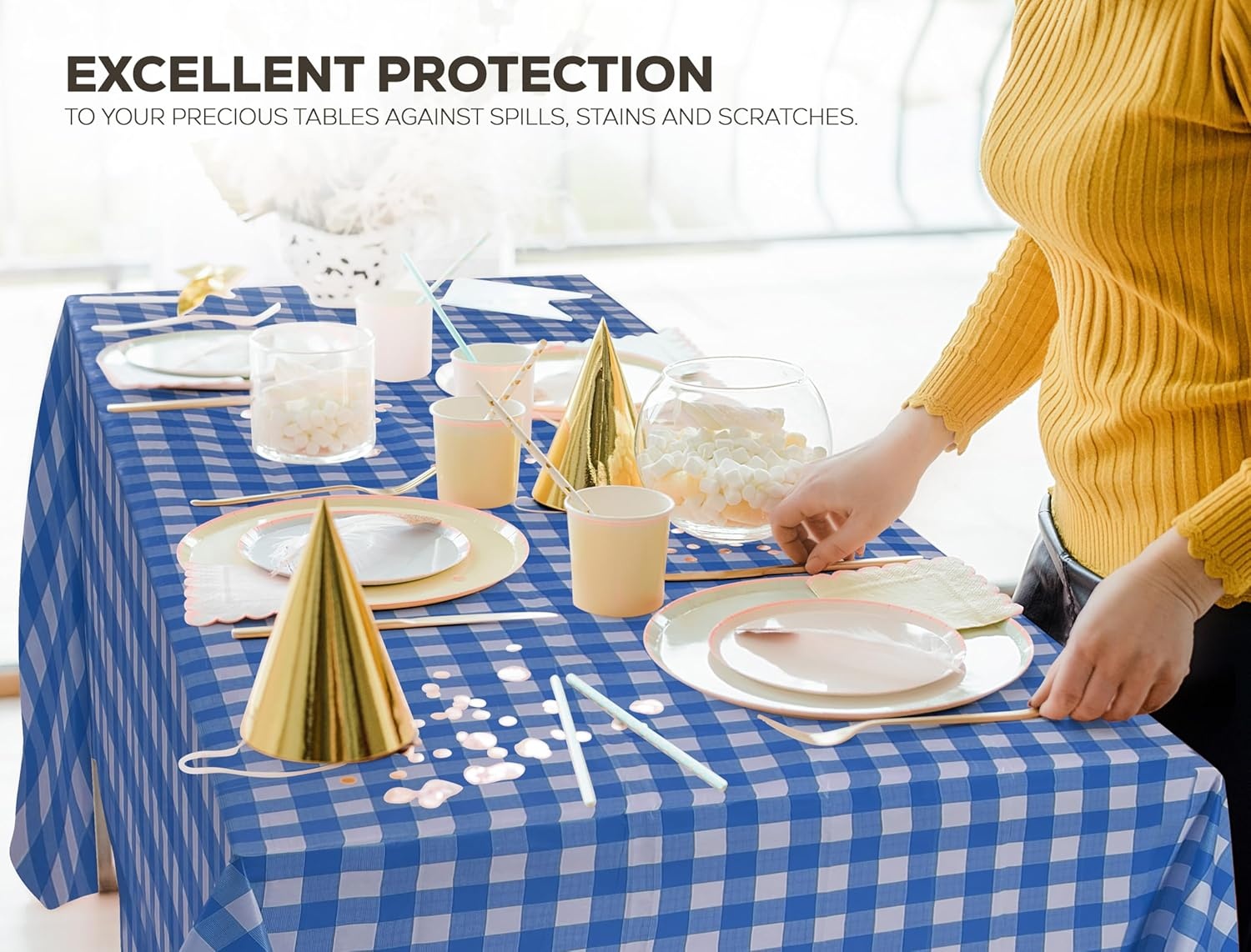 image:imageUtopia Kitchen Plastic Table Cloth Disposable 12 Pack 54x108 Inch Birthday Rectangle Tablecloth Waterproof Stain Resistant Party Table CoverBlue Check