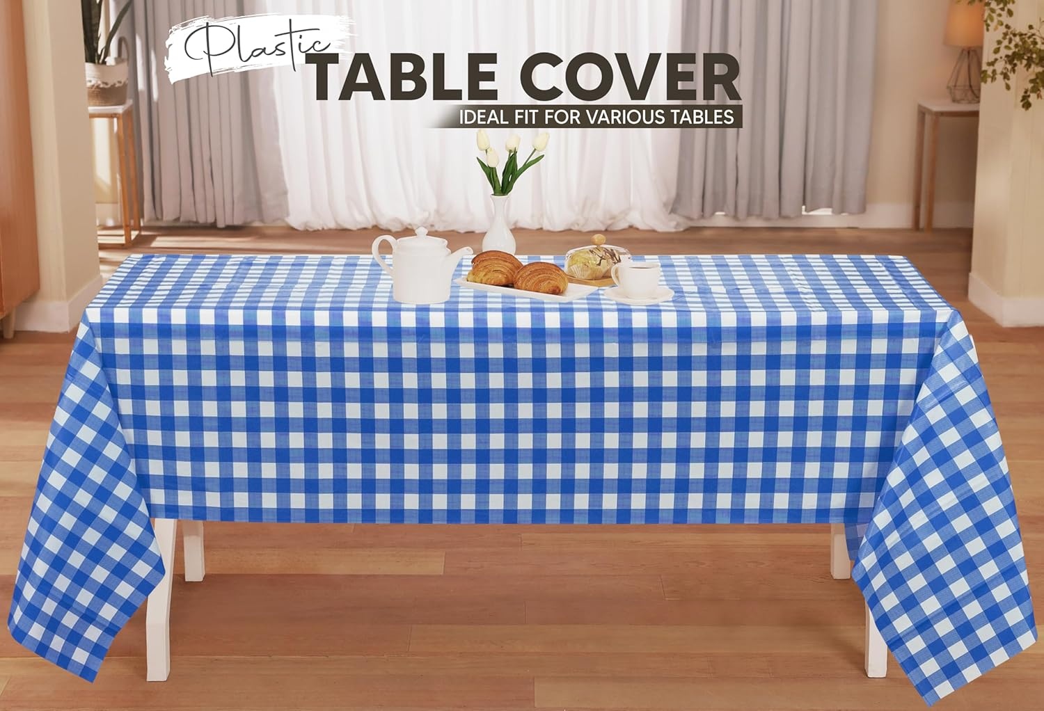 image:imageUtopia Kitchen Plastic Table Cloth Disposable 12 Pack 54x108 Inch Birthday Rectangle Tablecloth Waterproof Stain Resistant Party Table CoverBlue Check