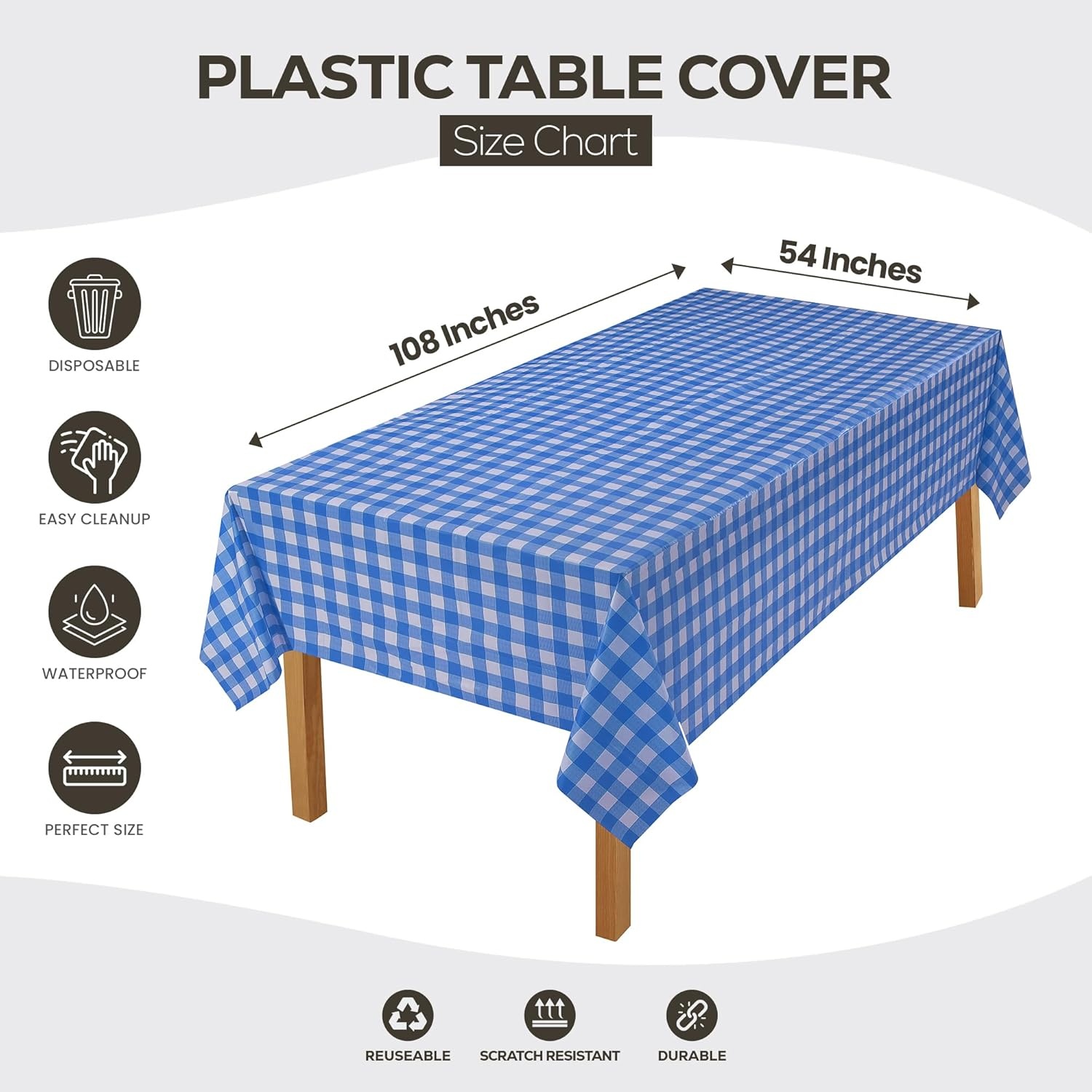 image:imageUtopia Kitchen Plastic Table Cloth Disposable 12 Pack 54x108 Inch Birthday Rectangle Tablecloth Waterproof Stain Resistant Party Table CoverBlue Check