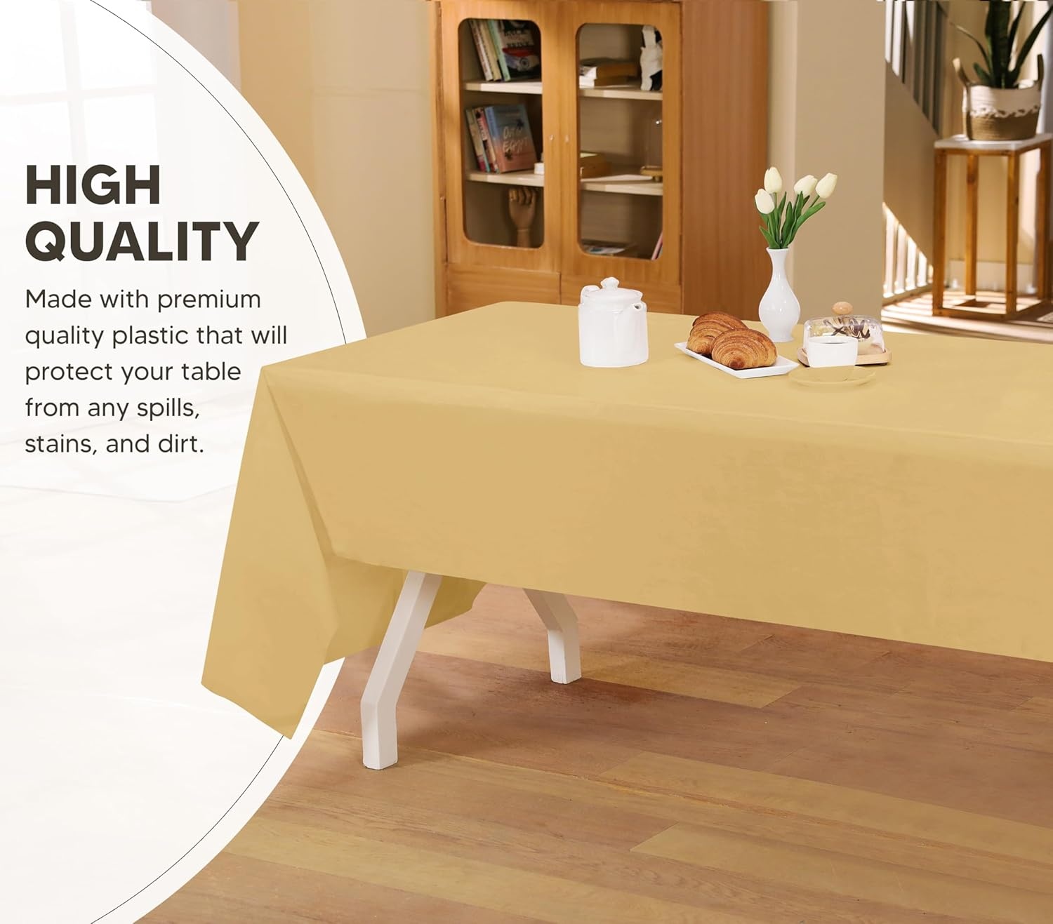 image:imageUtopia Kitchen Plastic Table Cloth Disposable 12 Pack 54x108 Inch Birthday Rectangle Tablecloth Waterproof Stain Resistant Party Table CoverGold