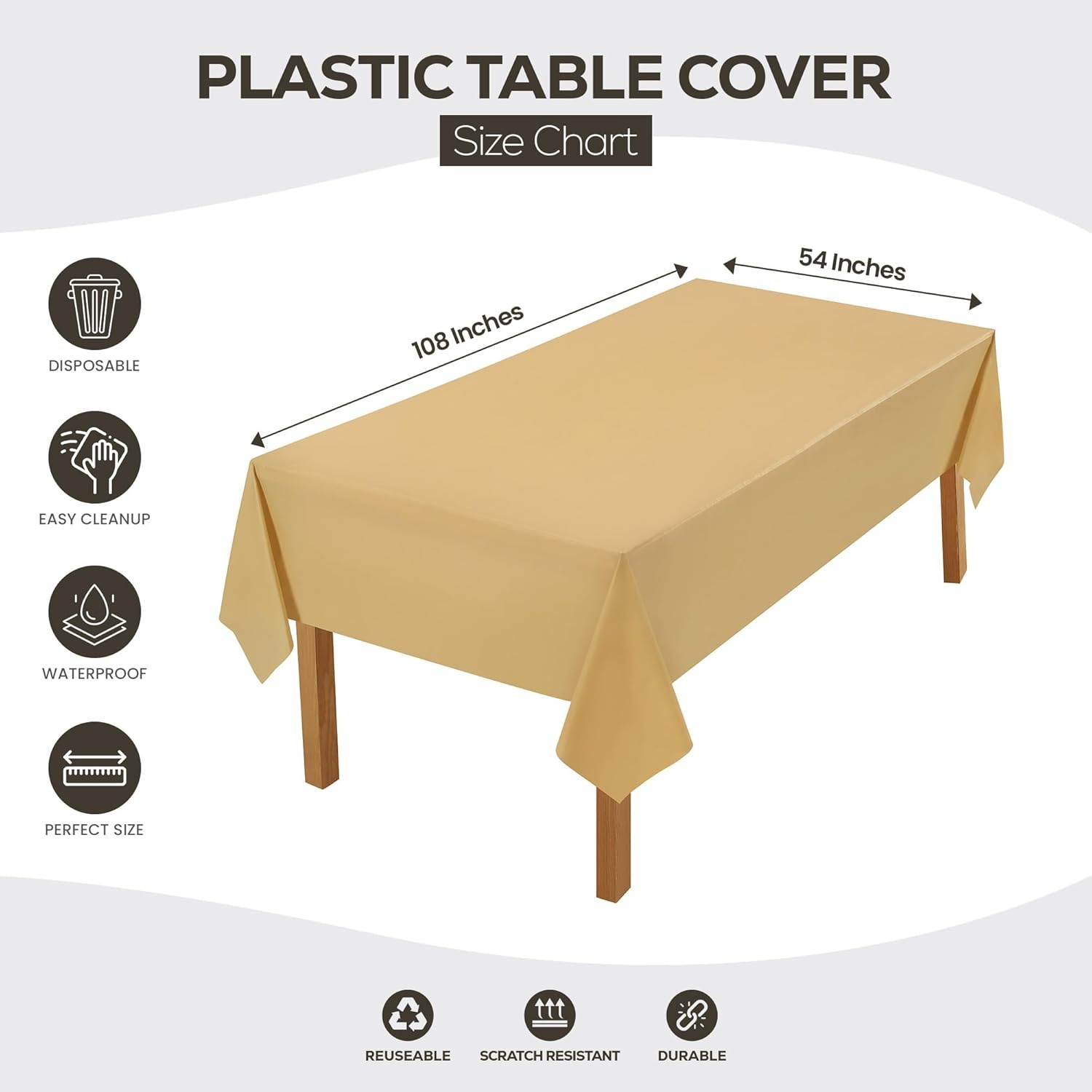 image:imageUtopia Kitchen Plastic Table Cloth Disposable 12 Pack 54x108 Inch Birthday Rectangle Tablecloth Waterproof Stain Resistant Party Table CoverGold