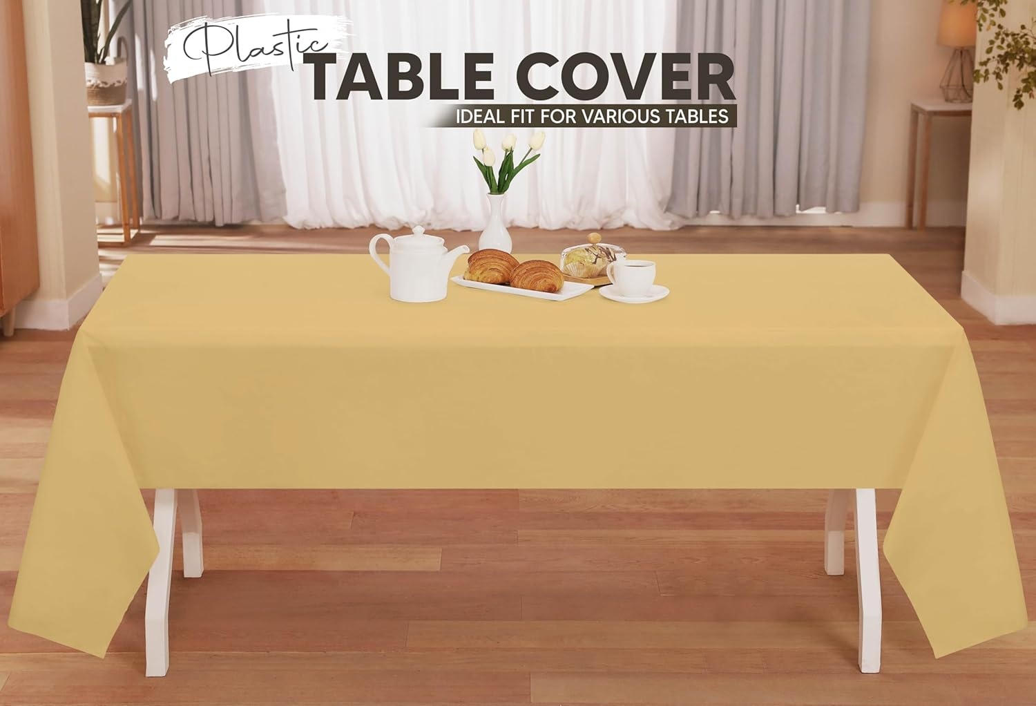image:imageUtopia Kitchen Plastic Table Cloth Disposable 12 Pack 54x108 Inch Birthday Rectangle Tablecloth Waterproof Stain Resistant Party Table CoverGold