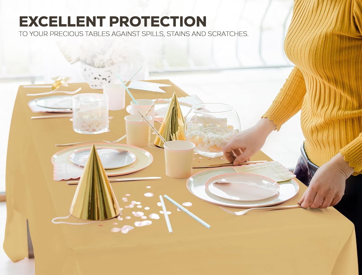 image:imageUtopia Kitchen Plastic Table Cloth Disposable 12 Pack 54x108 Inch Birthday Rectangle Tablecloth Waterproof Stain Resistant Party Table CoverGold