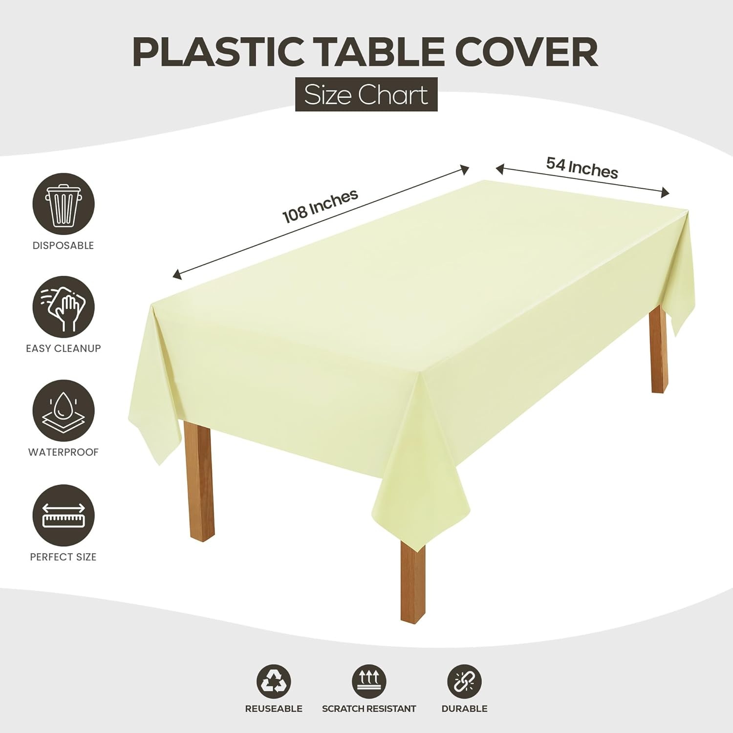 image:imageUtopia Kitchen Plastic Table Cloth Disposable 12 Pack 54x108 Inch Birthday Rectangle Tablecloth Waterproof Stain Resistant Party Table CoverIvory