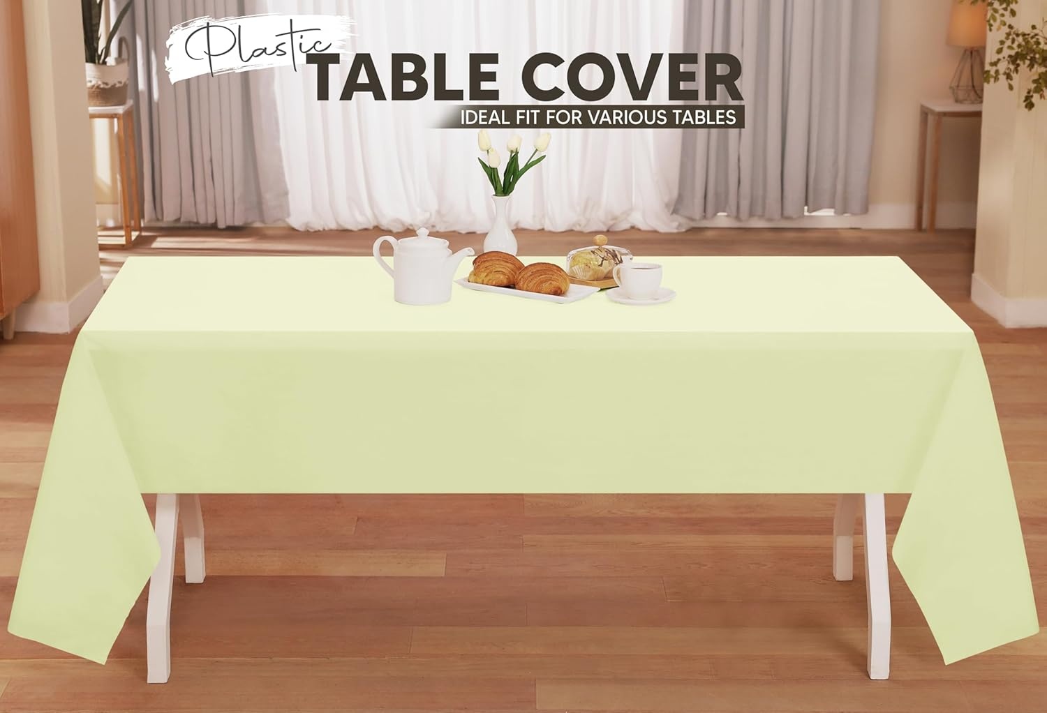 image:imageUtopia Kitchen Plastic Table Cloth Disposable 12 Pack 54x108 Inch Birthday Rectangle Tablecloth Waterproof Stain Resistant Party Table CoverIvory