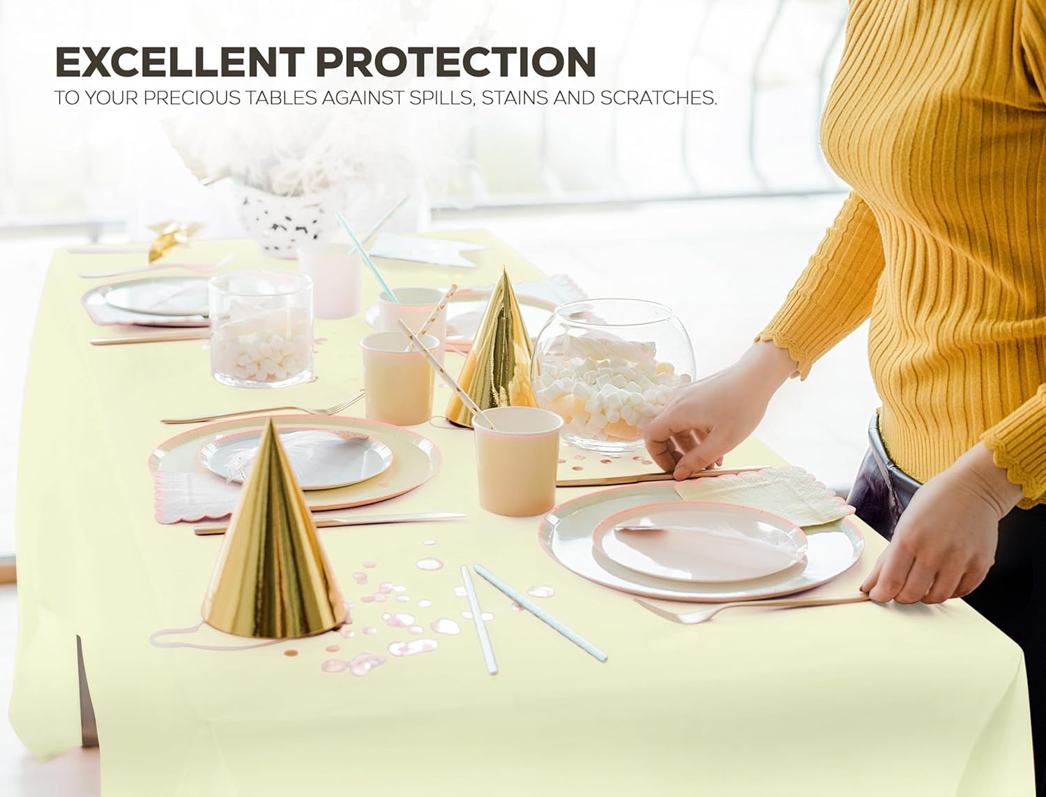 image:imageUtopia Kitchen Plastic Table Cloth Disposable 12 Pack 54x108 Inch Birthday Rectangle Tablecloth Waterproof Stain Resistant Party Table CoverIvory