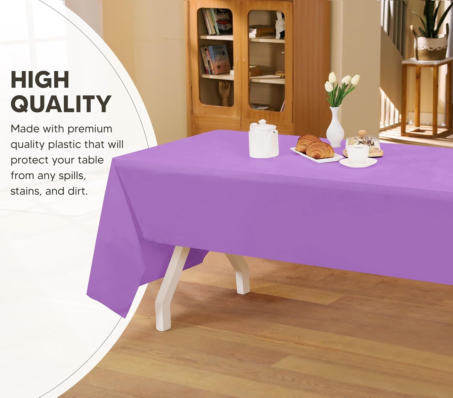 image:imageUtopia Kitchen Plastic Table Cloth Disposable 12 Pack 54x108 Inch Birthday Rectangle Tablecloth Waterproof Stain Resistant Party Table CoverLavender