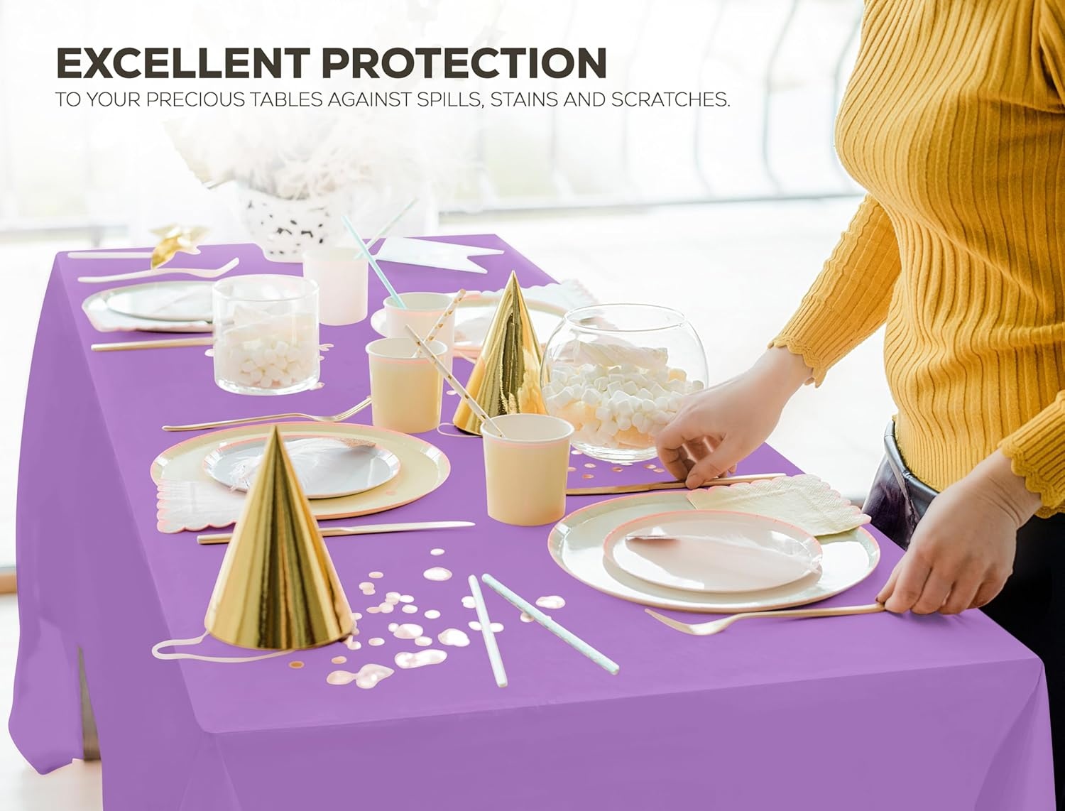 image:imageUtopia Kitchen Plastic Table Cloth Disposable 12 Pack 54x108 Inch Birthday Rectangle Tablecloth Waterproof Stain Resistant Party Table CoverLavender