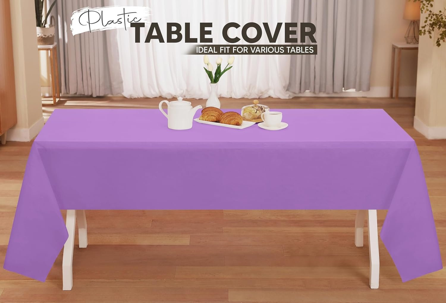 image:imageUtopia Kitchen Plastic Table Cloth Disposable 12 Pack 54x108 Inch Birthday Rectangle Tablecloth Waterproof Stain Resistant Party Table CoverLavender