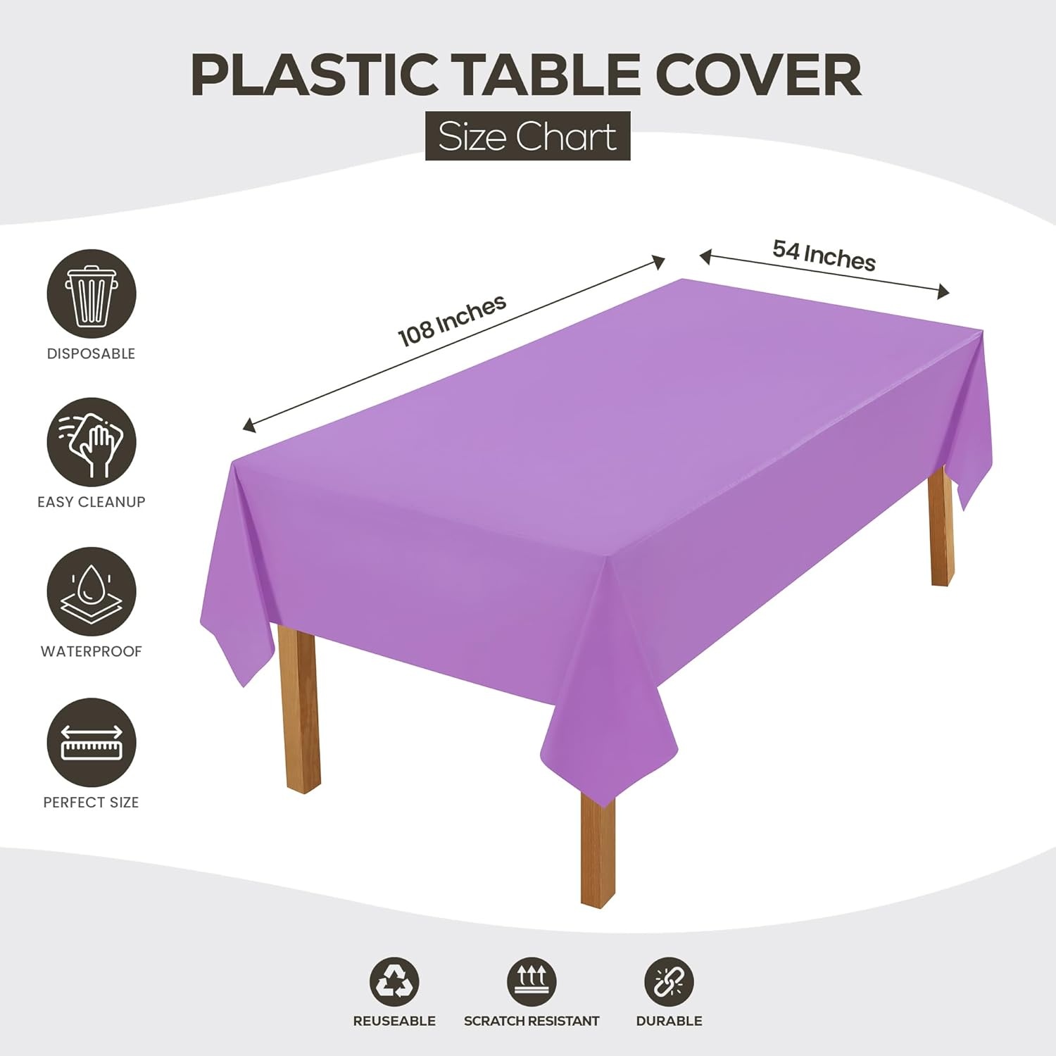 image:imageUtopia Kitchen Plastic Table Cloth Disposable 12 Pack 54x108 Inch Birthday Rectangle Tablecloth Waterproof Stain Resistant Party Table CoverLavender
