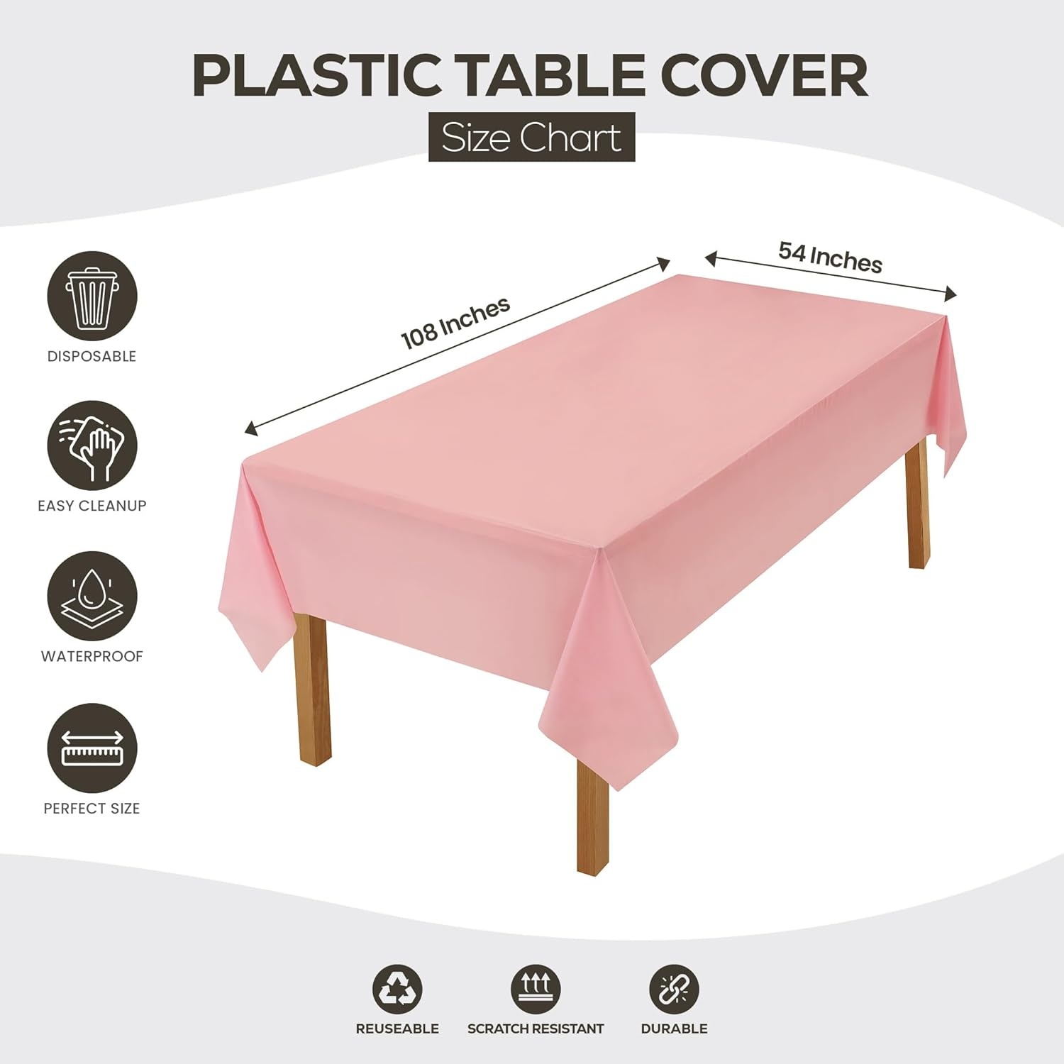 image:imageUtopia Kitchen Plastic Table Cloth Disposable 12 Pack 54x108 Inch Birthday Rectangle Tablecloth Waterproof Stain Resistant Party Table CoverPink