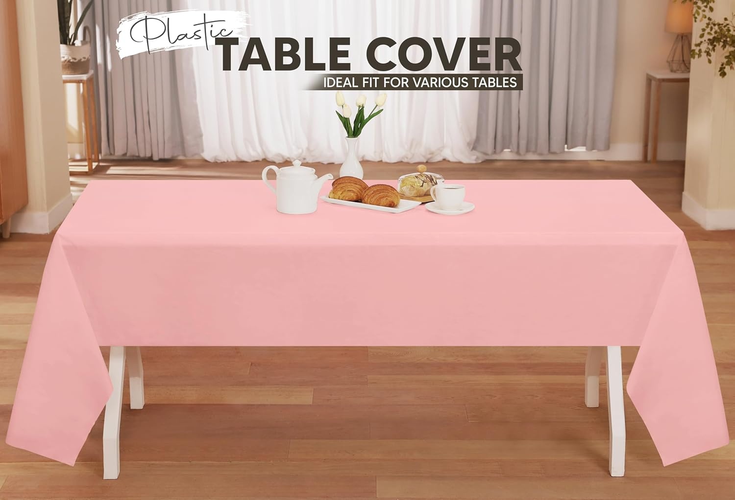 image:imageUtopia Kitchen Plastic Table Cloth Disposable 12 Pack 54x108 Inch Birthday Rectangle Tablecloth Waterproof Stain Resistant Party Table CoverPink