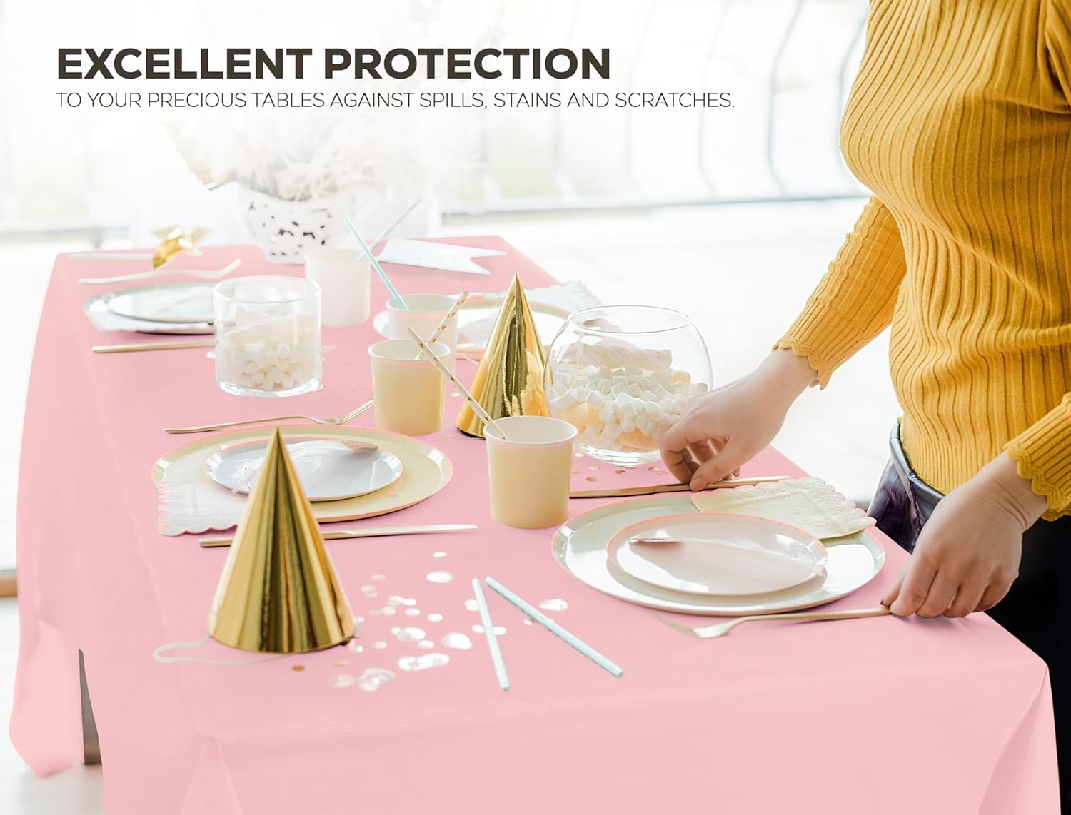 image:imageUtopia Kitchen Plastic Table Cloth Disposable 12 Pack 54x108 Inch Birthday Rectangle Tablecloth Waterproof Stain Resistant Party Table CoverPink