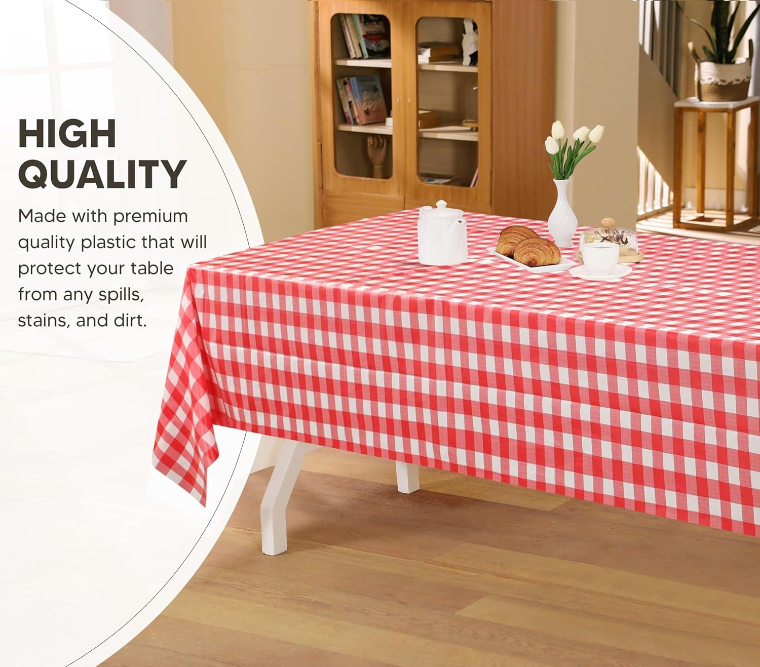 image:imageUtopia Kitchen Plastic Table Cloth Disposable 12 Pack 54x108 Inch Birthday Rectangle Tablecloth Waterproof Stain Resistant Party Table CoverRed Check