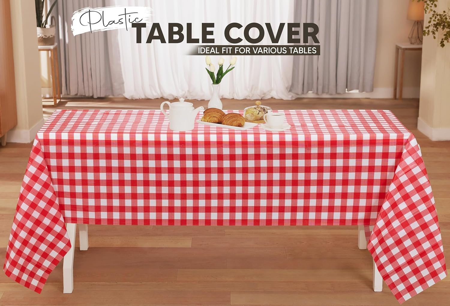 image:imageUtopia Kitchen Plastic Table Cloth Disposable 12 Pack 54x108 Inch Birthday Rectangle Tablecloth Waterproof Stain Resistant Party Table CoverRed Check