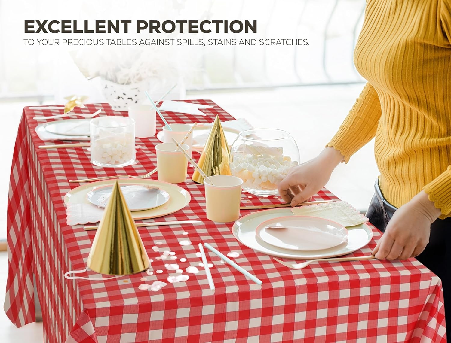 image:imageUtopia Kitchen Plastic Table Cloth Disposable 12 Pack 54x108 Inch Birthday Rectangle Tablecloth Waterproof Stain Resistant Party Table CoverRed Check