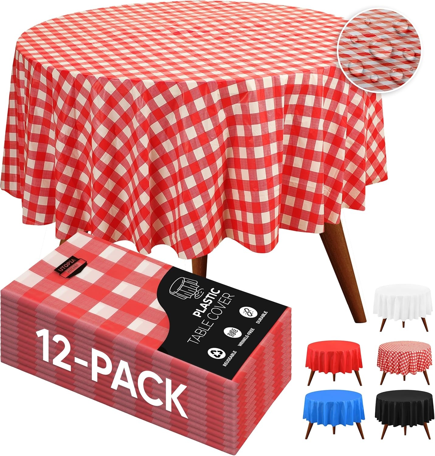 image:imageUtopia Kitchen Plastic Table Cloth Disposable 12 Pack 54x108 Inch Birthday Rectangle Tablecloth Waterproof Stain Resistant Party Table CoverRed Check