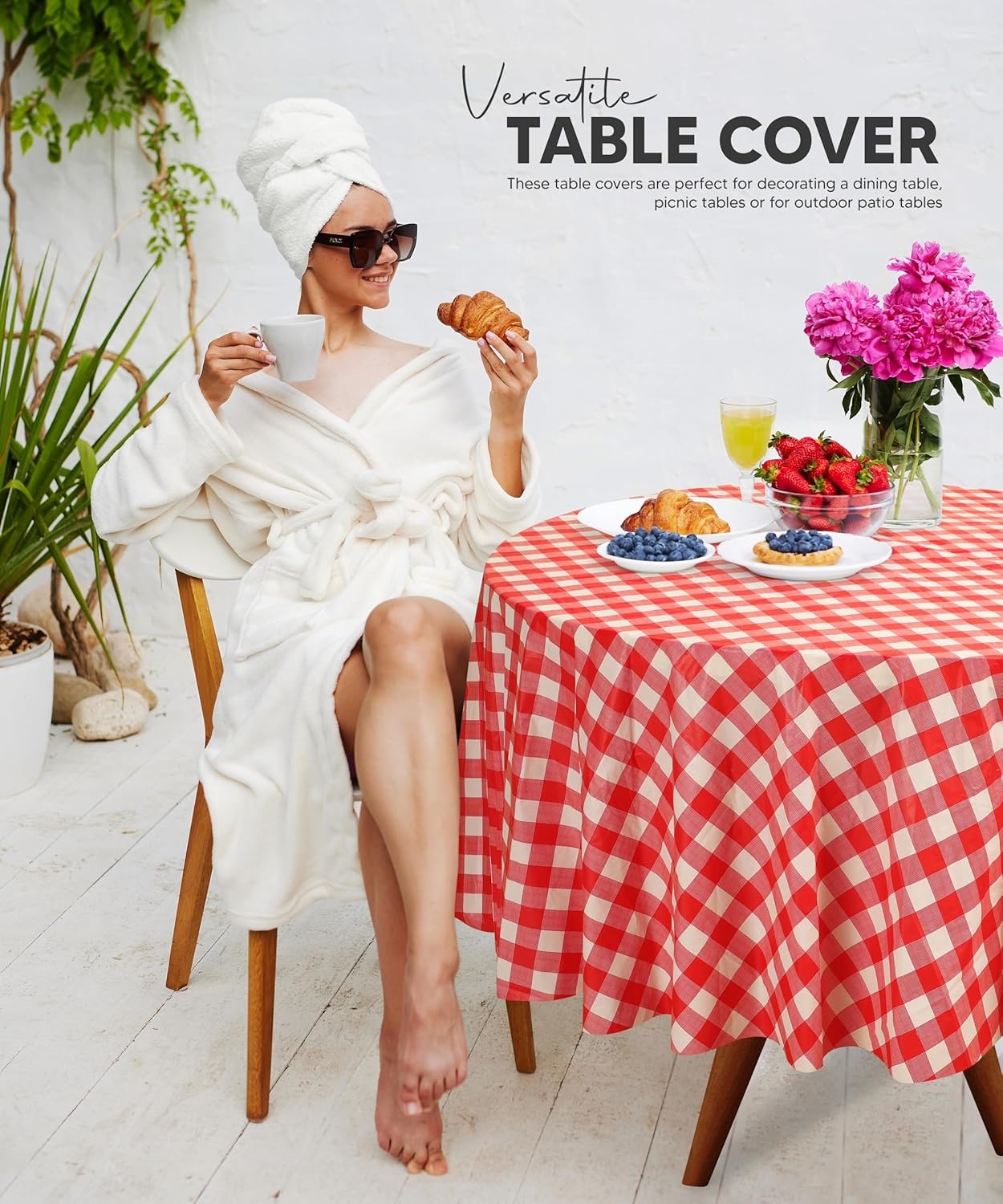 image:imageUtopia Kitchen Plastic Table Cloth Disposable 12 Pack 54x108 Inch Birthday Rectangle Tablecloth Waterproof Stain Resistant Party Table CoverRed Check