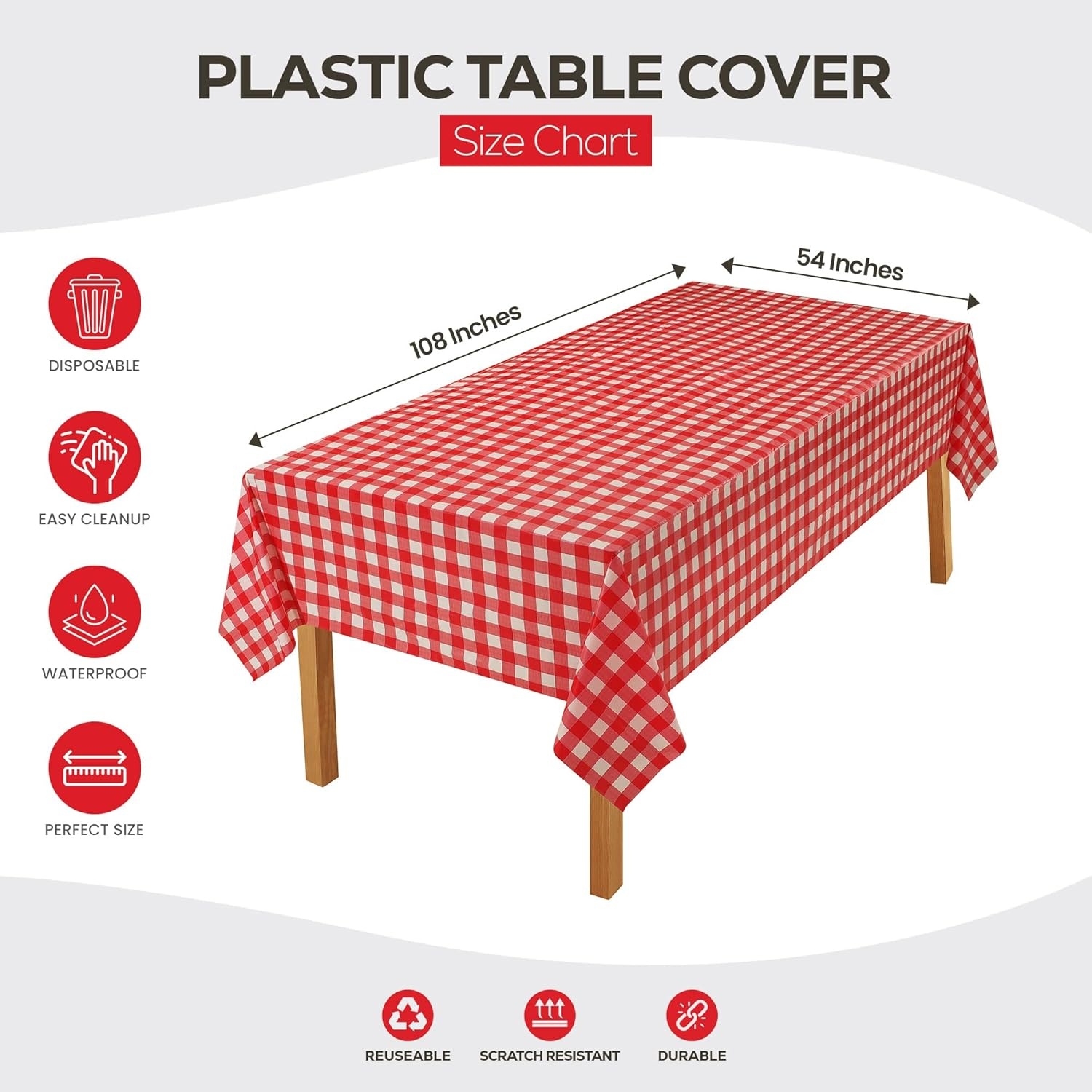 image:imageUtopia Kitchen Plastic Table Cloth Disposable 12 Pack 54x108 Inch Birthday Rectangle Tablecloth Waterproof Stain Resistant Party Table CoverRed Check