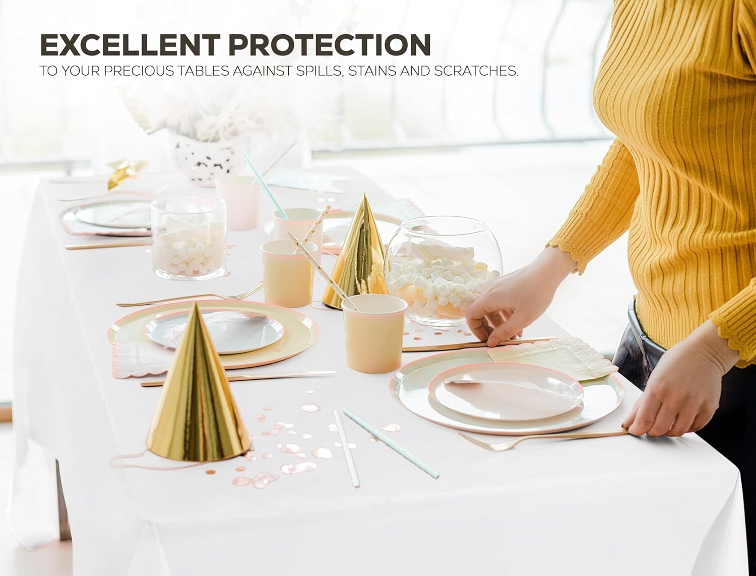 image:imageUtopia Kitchen Plastic Table Cloth Disposable 12 Pack 54x108 Inch Birthday Rectangle Tablecloth Waterproof Stain Resistant Party Table CoverWhite