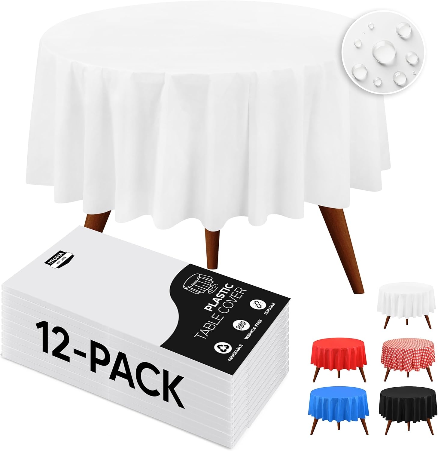 image:imageUtopia Kitchen Plastic Table Cloth Disposable 12 Pack 54x108 Inch Birthday Rectangle Tablecloth Waterproof Stain Resistant Party Table CoverWhite