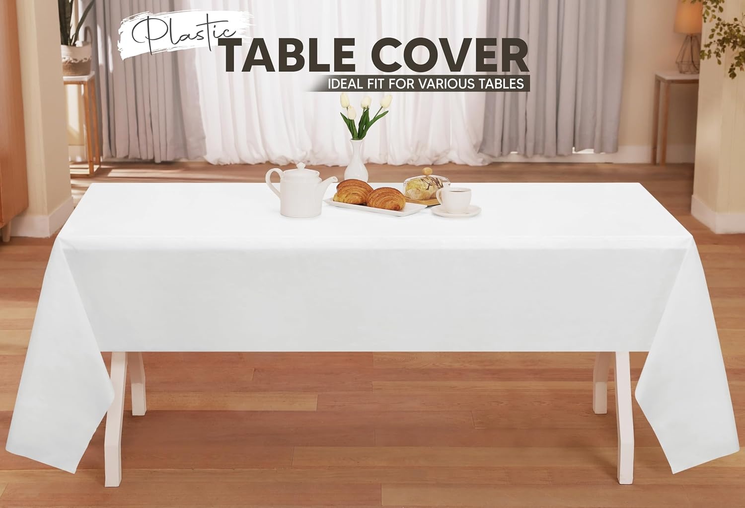image:imageUtopia Kitchen Plastic Table Cloth Disposable 12 Pack 54x108 Inch Birthday Rectangle Tablecloth Waterproof Stain Resistant Party Table CoverWhite