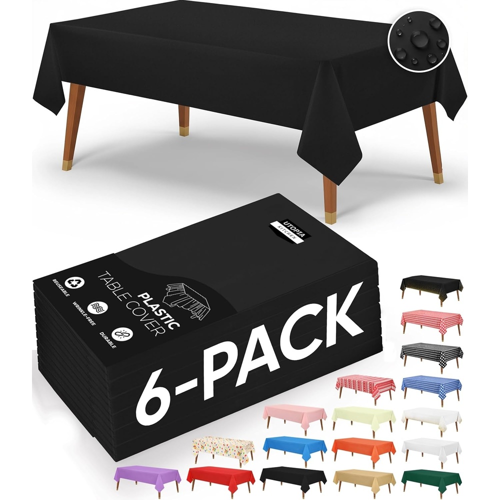 image:imageUtopia Kitchen Plastic Table Cloth Disposable 12 Pack 54x108 Inch Birthday Rectangle Tablecloth Waterproof Stain Resistant Party Table CoverBlack