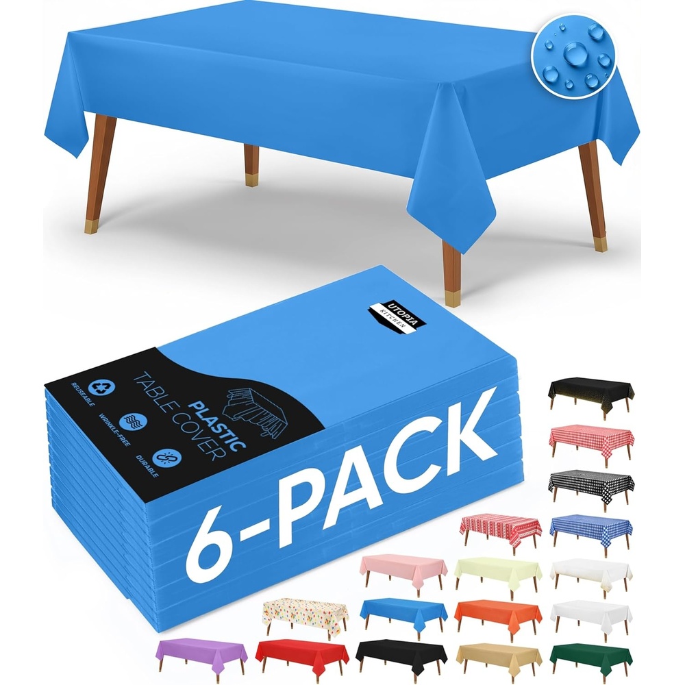 image:imageUtopia Kitchen Plastic Table Cloth Disposable 12 Pack 54x108 Inch Birthday Rectangle Tablecloth Waterproof Stain Resistant Party Table CoverBlue