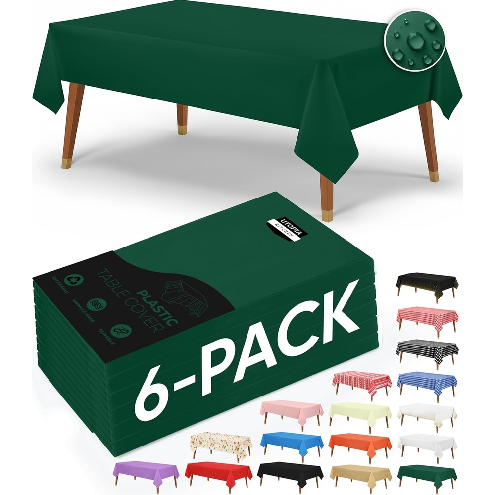 image:imageUtopia Kitchen Plastic Table Cloth Disposable 12 Pack 54x108 Inch Birthday Rectangle Tablecloth Waterproof Stain Resistant Party Table CoverGreen