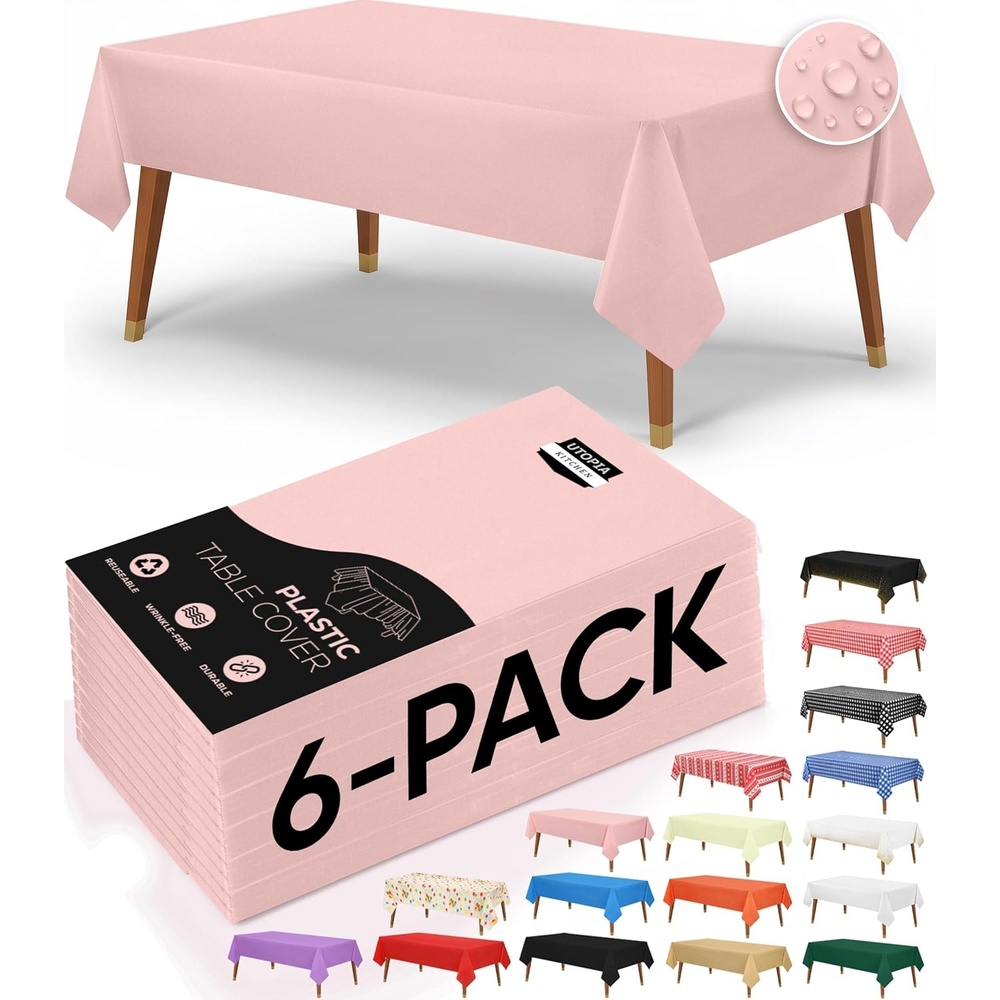 image:imageUtopia Kitchen Plastic Table Cloth Disposable 12 Pack 54x108 Inch Birthday Rectangle Tablecloth Waterproof Stain Resistant Party Table CoverPink