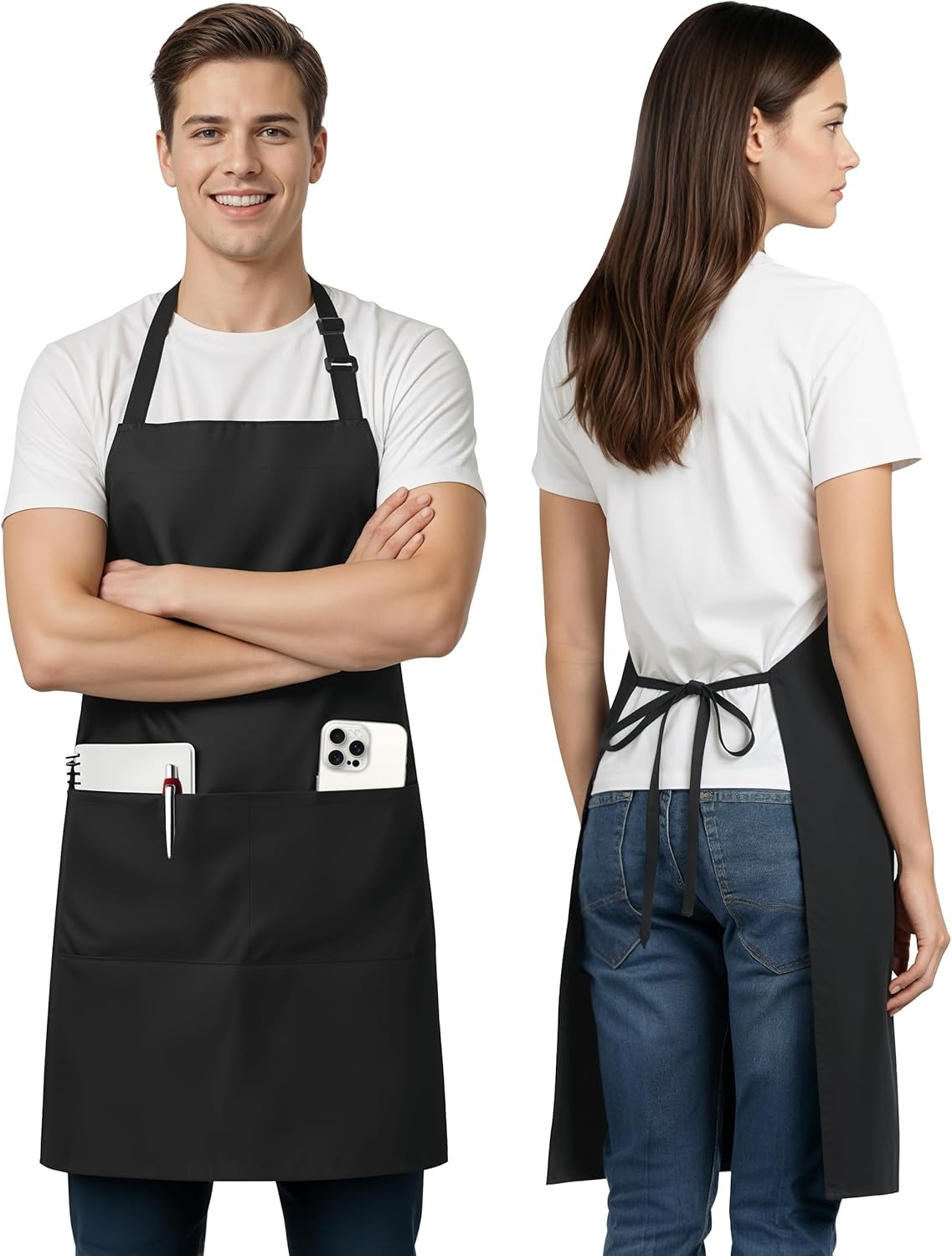 image:imageUtopia Kitchen 1 Pack Bib Apron Adjustable Cooking Apron with 2 Pockets Water Resistant Chef Kitchen Apron for Women MenBlack