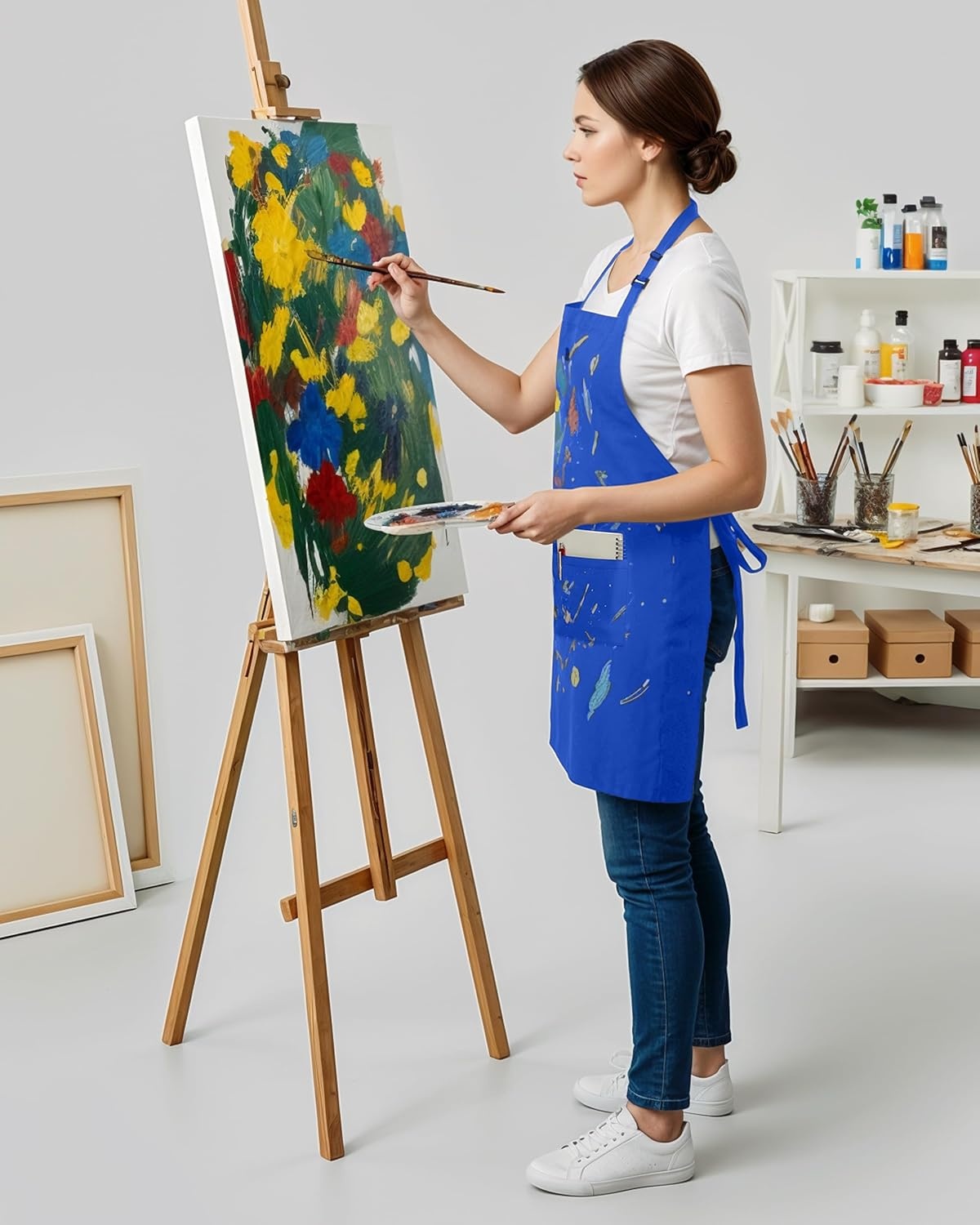 image:imageUtopia Kitchen 1 Pack Bib Apron Adjustable Cooking Apron with 2 Pockets Water Resistant Chef Kitchen Apron for Women MenBlue