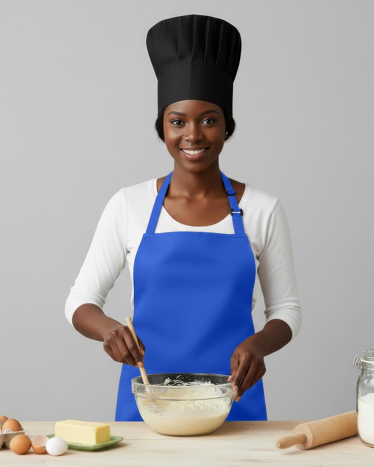 image:imageUtopia Kitchen 1 Pack Bib Apron Adjustable Cooking Apron with 2 Pockets Water Resistant Chef Kitchen Apron for Women MenBlue