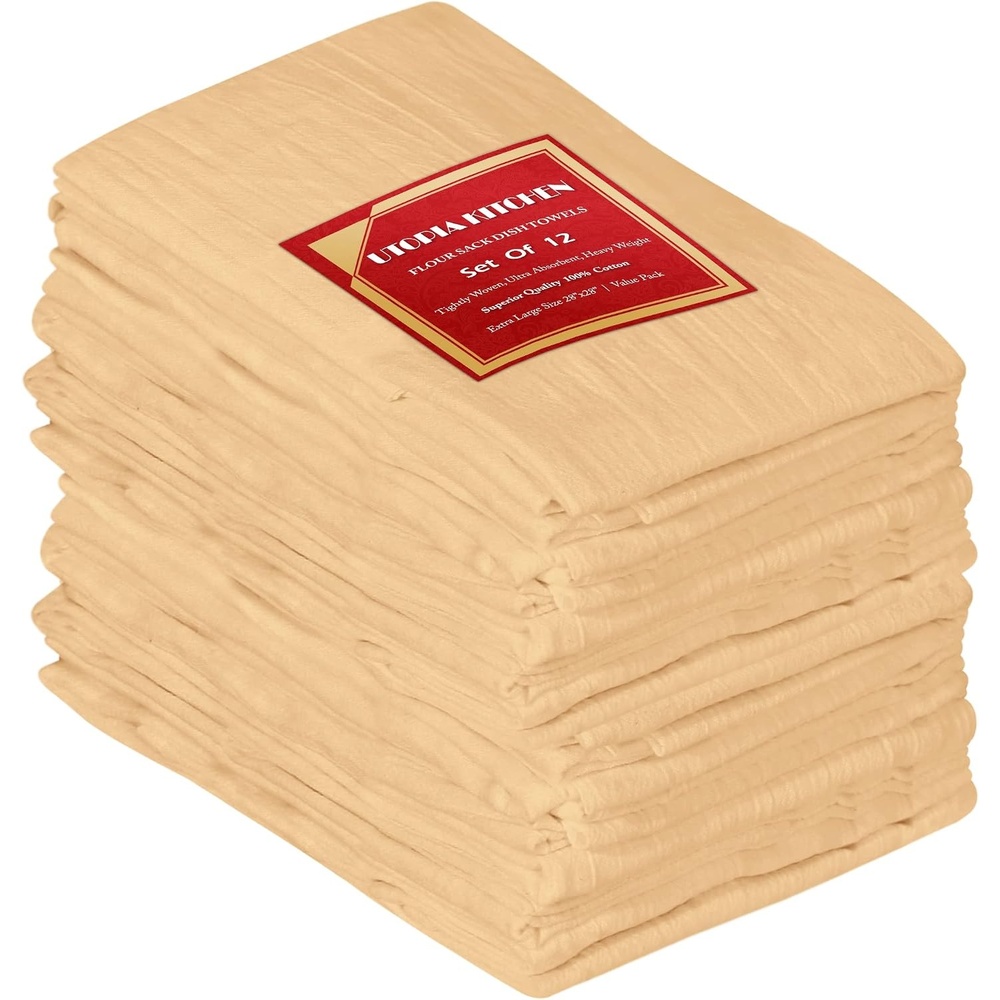 image:imageUtopia Kitchen Orange Flour Sack Towels 12 Pack 28 x 28 Inch 100 Cotton Tea Towels for Cleaning amp Drying Highly Absorbent Kitchen Dish ClothBeige