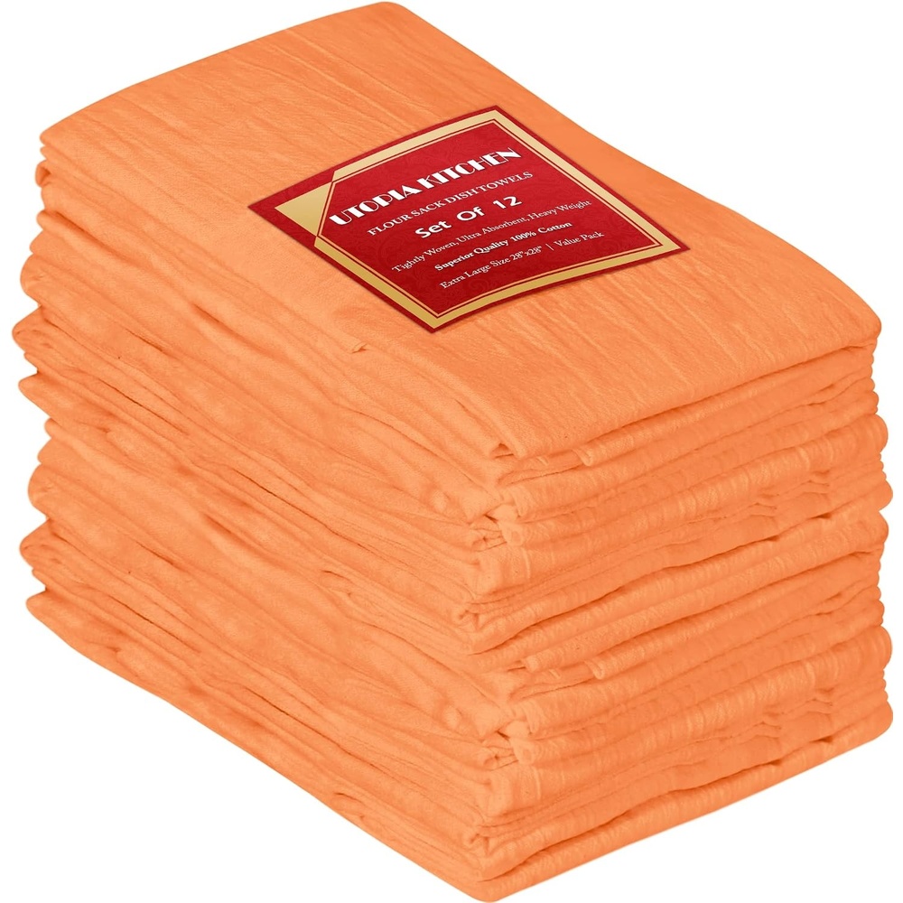 image:imageUtopia Kitchen Orange Flour Sack Towels 12 Pack 28 x 28 Inch 100 Cotton Tea Towels for Cleaning amp Drying Highly Absorbent Kitchen Dish ClothOrange